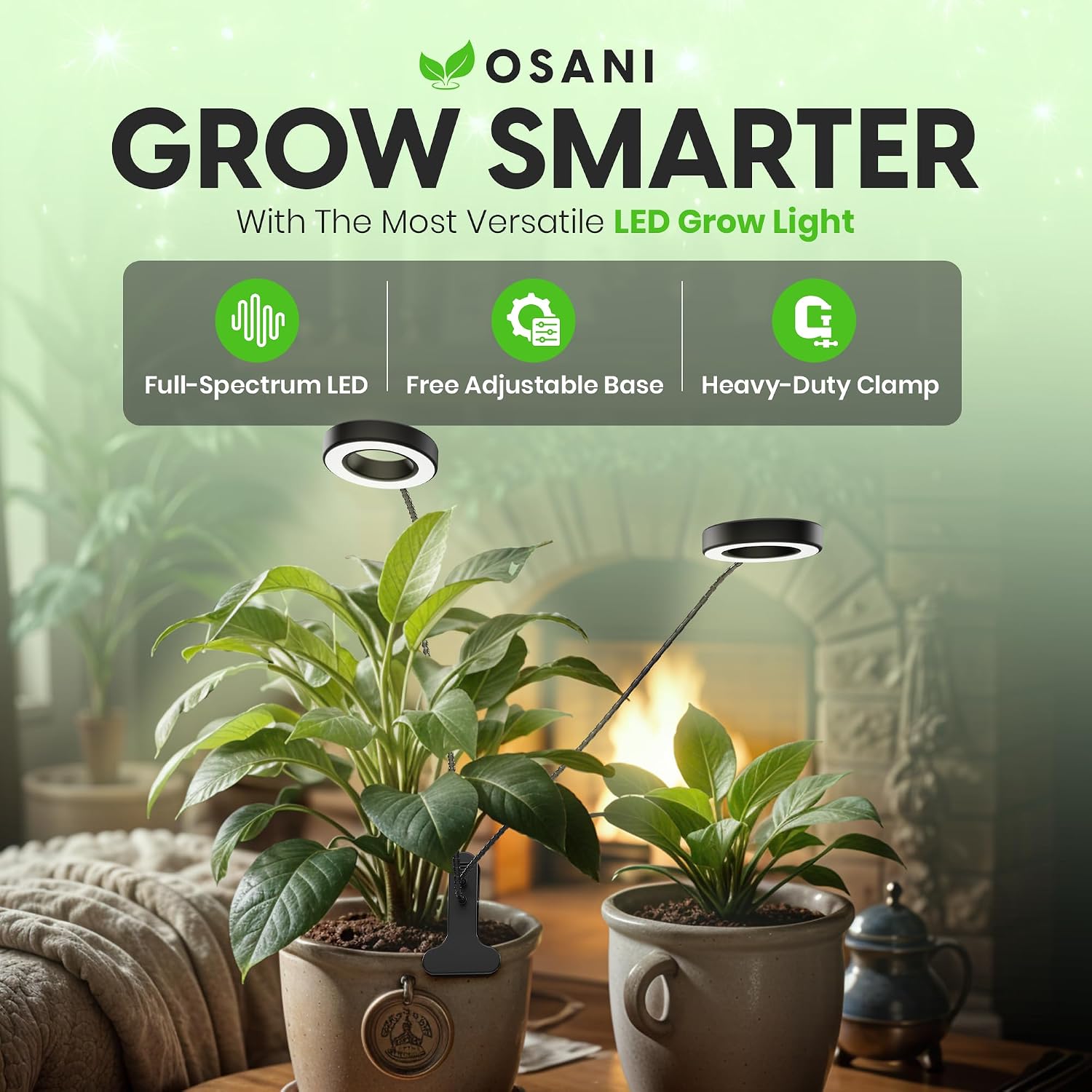 OSANI LED Grow Light 24" Gooseneck Long Arm Grow Lights for Indoor Plants, 48" Wide Coverage, 6000K Full Spectrum with