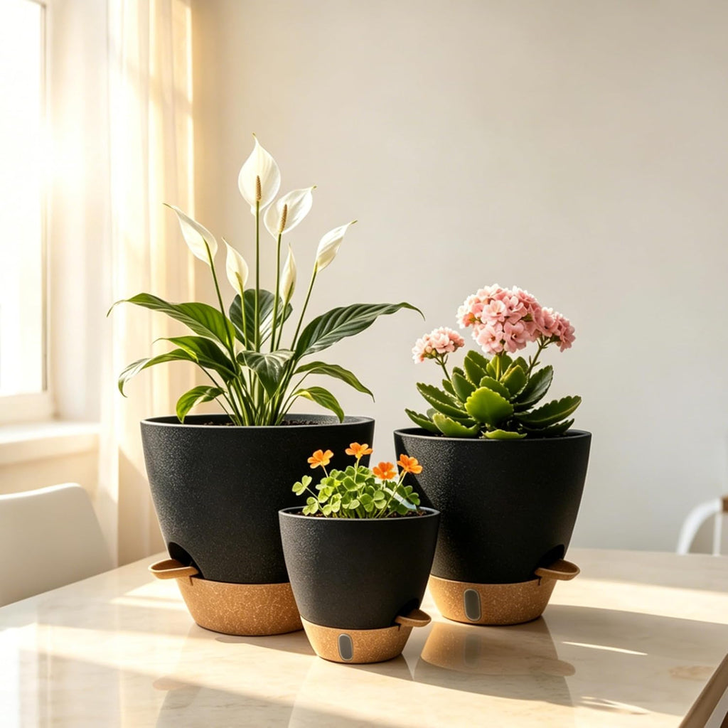 12"/10"/9"/8" Self Watering Pots with Visual Water Window,Extra Large Self Watering Plant Pots with Drainage Holes &