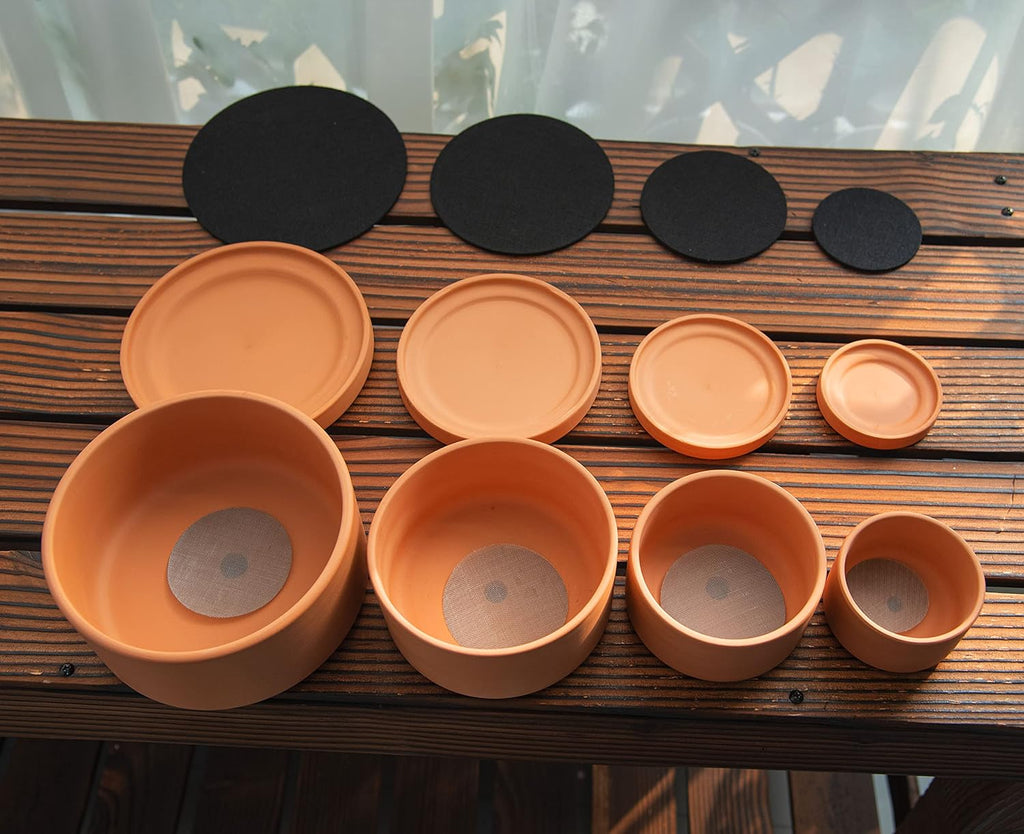 D'vine Dev Set of 4 Terracotta Shallow Planter Pots for Succulent, 3 Inch 4 Inch 5 Inch 6 Inch, Small Flower Plant Pots