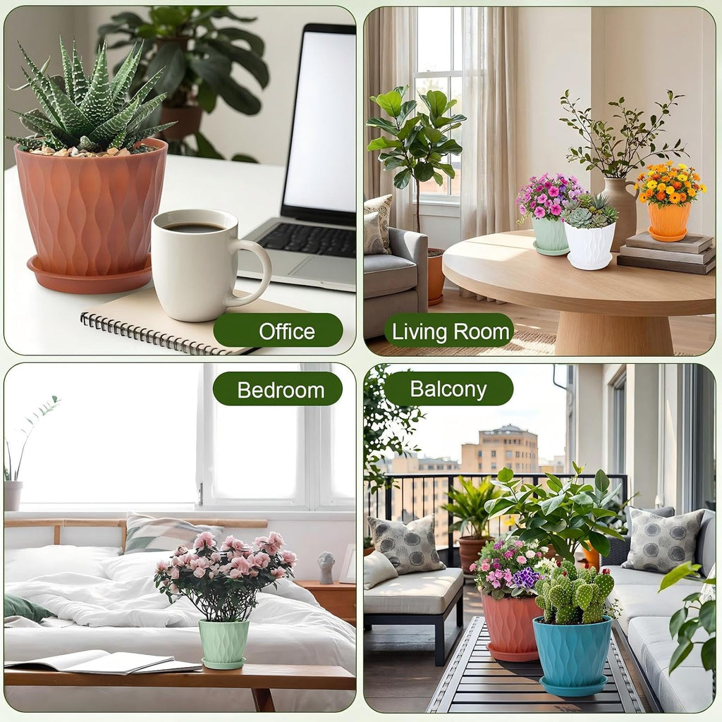24 Pack 4 Inch Plant Pots Bulk Small Pots for Succulents Waffle Texture Plastic Planter with Drainage Holes and Saucers