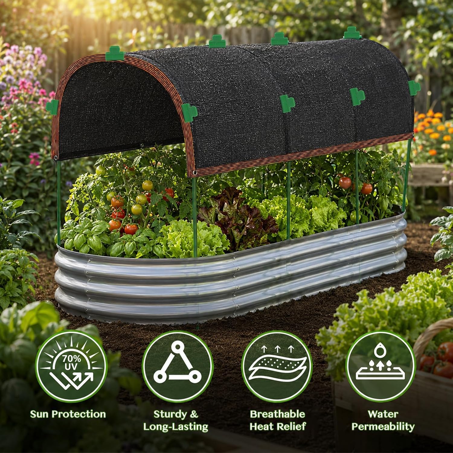 Fayoo 118" x 78.7" Garden Shade Kit with Poles, 70% Shade Cloth for Garden | 4 Sets Garden U-Hoops, Garden Sun Shade