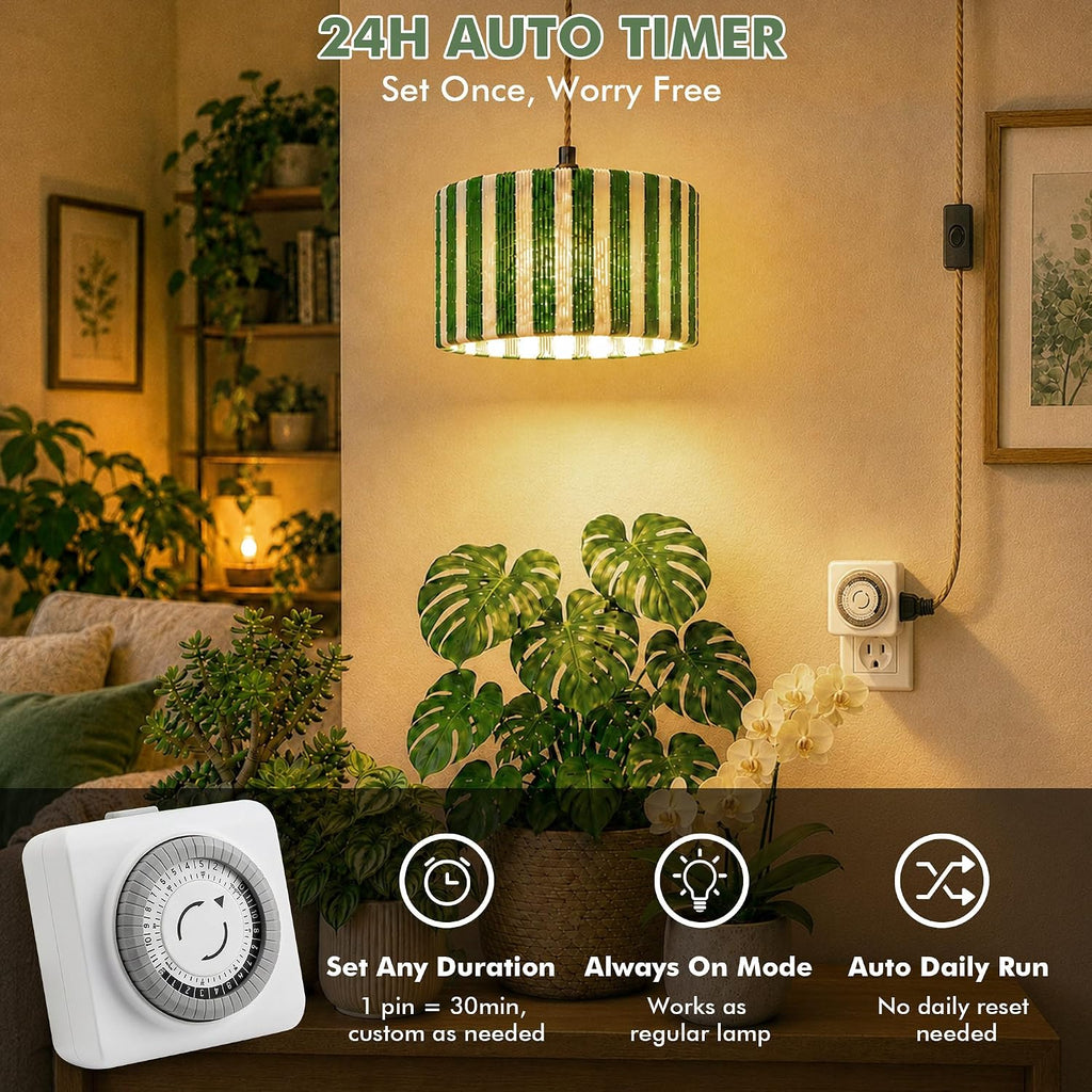Hanging Grow Lights for Indoor Plants, Full Spectrum Plant Light with Timer | 15FT Power Cord Decorative Pendant Plant