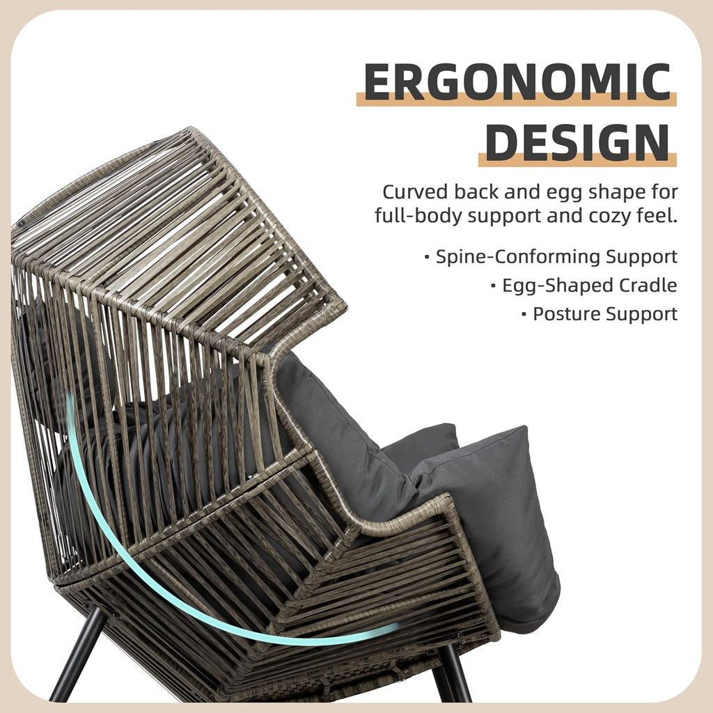 Egg Chair Rocking Chairs, Wicker Patio Chair Oversized Lounger Chair with Cushion for Indoor Living Room Bedroom