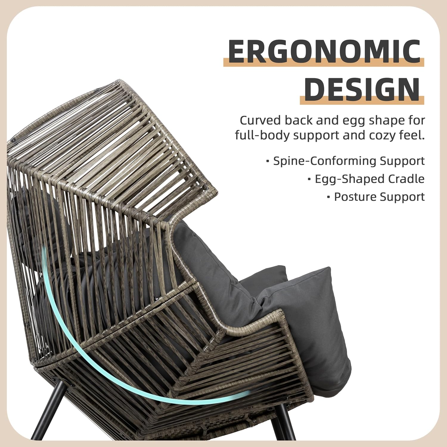 Egg Chair Rocking Chairs, Wicker Patio Chair Oversized Lounger Chair with Cushion for Indoor Living Room Bedroom