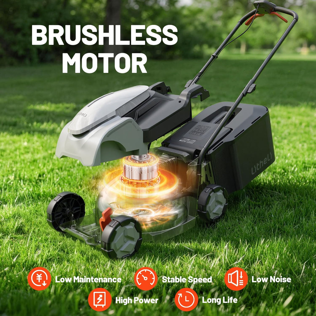 Litheli Electric Lawn Mower Cordless,Grass Cutter Machine for 2800 Sq. Ft.Lawnmower with Brushless Motor, 14.5 In