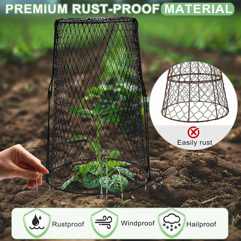 5 Pcs 17.7" Tall Garden Cloches for Plants, 5.9" Long Legs Ground Stakes Plant Cages Stackable Storage, Rustproof