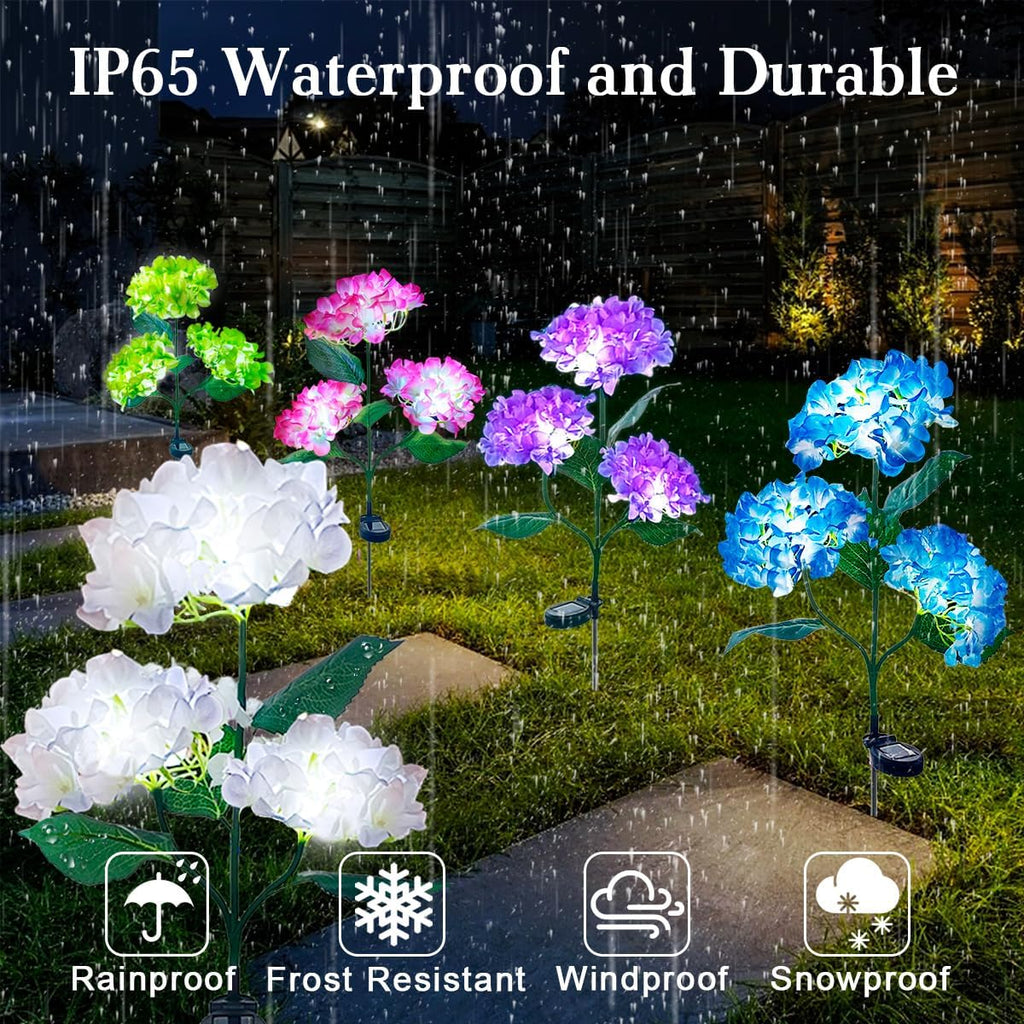 Aolyty Solar Hydrangea Flower Lights, LED Garden Light, 2 Pack, Blue | Realistic LED Stake Lights for Outdoor Gardens