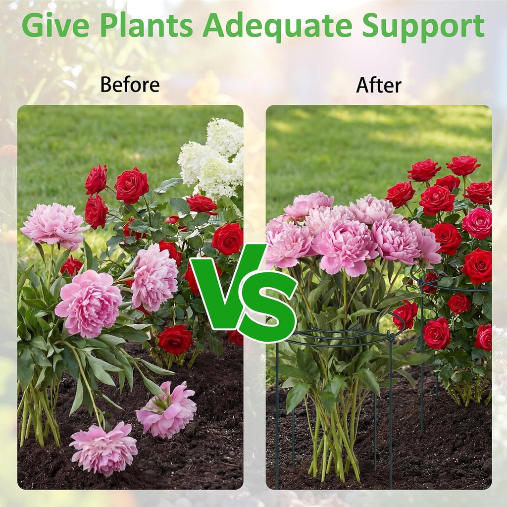 Pelopy 4 Pack Large Peony Cages and Supports 23.6"h x 15.7"d Heavy Duty Plant Support for Outdoor Plants, Meatl Peony