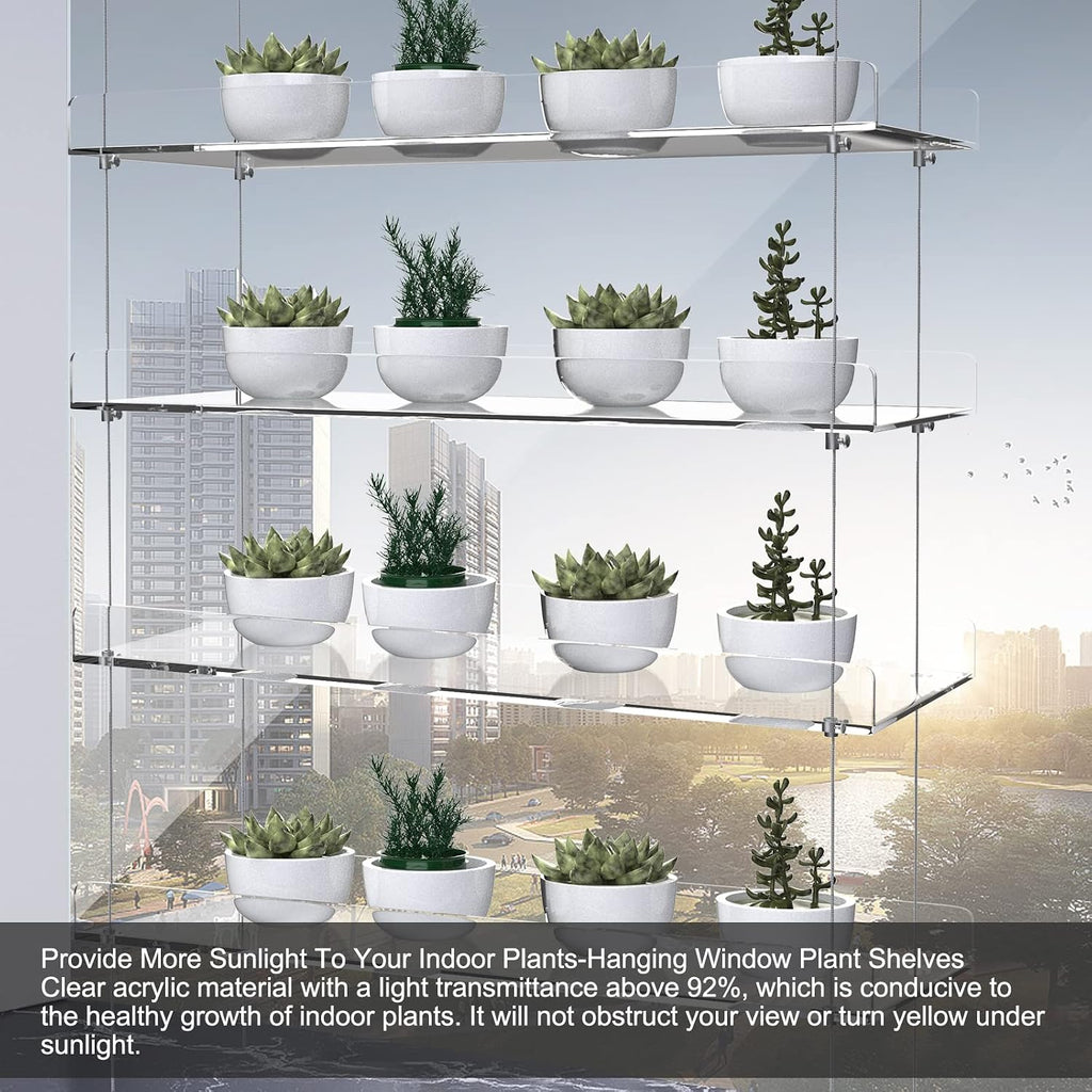4-Tier Floating Acrylic Plant Shelf – Each Tier 16 Inch Long | Height Adjustable for Indoor Garden, Ideal for Herbs &