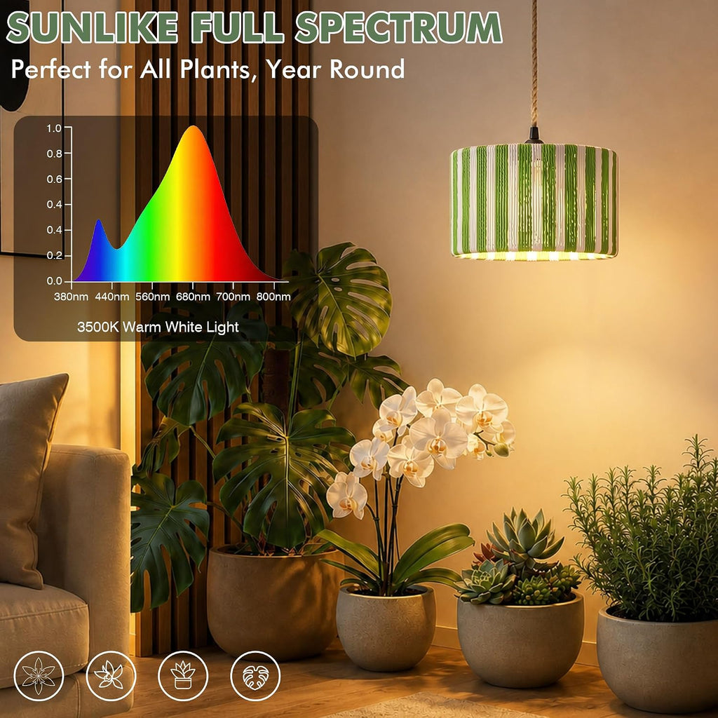 Hanging Grow Lights for Indoor Plants, Full Spectrum Plant Light with Timer | 15FT Power Cord Decorative Pendant Plant