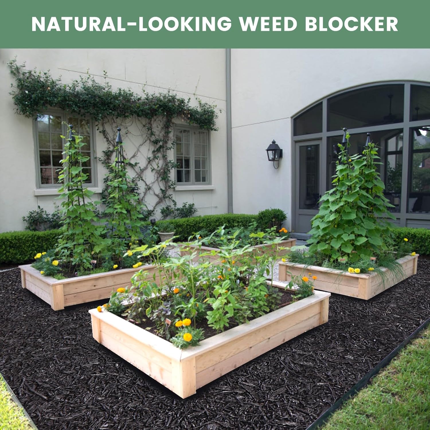 Sekcen Upgraded 2 Pack Rubber Mulch Roll Mat for Landscaping Recycled Rubber Walkway Black Permanent Mulch Pathway