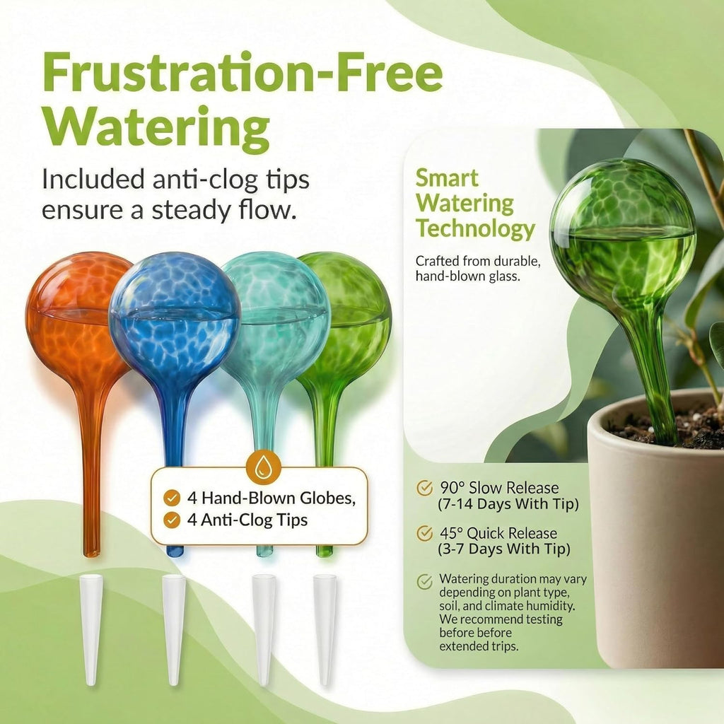 Little Green Leaf Automatic Plant Watering Globes Self Watering Planter Inserts (Set of 4) | Hands Free Multicolor