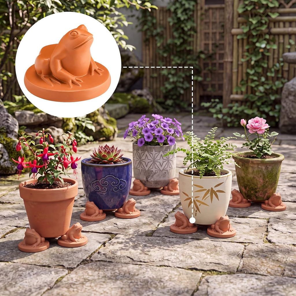 LemonRoad 12 Set Frog Pot Feet for Outdoor Planters, Terra Cotta Cement | 2.4" H, Animal Plant Pot Risers for 14"-20"