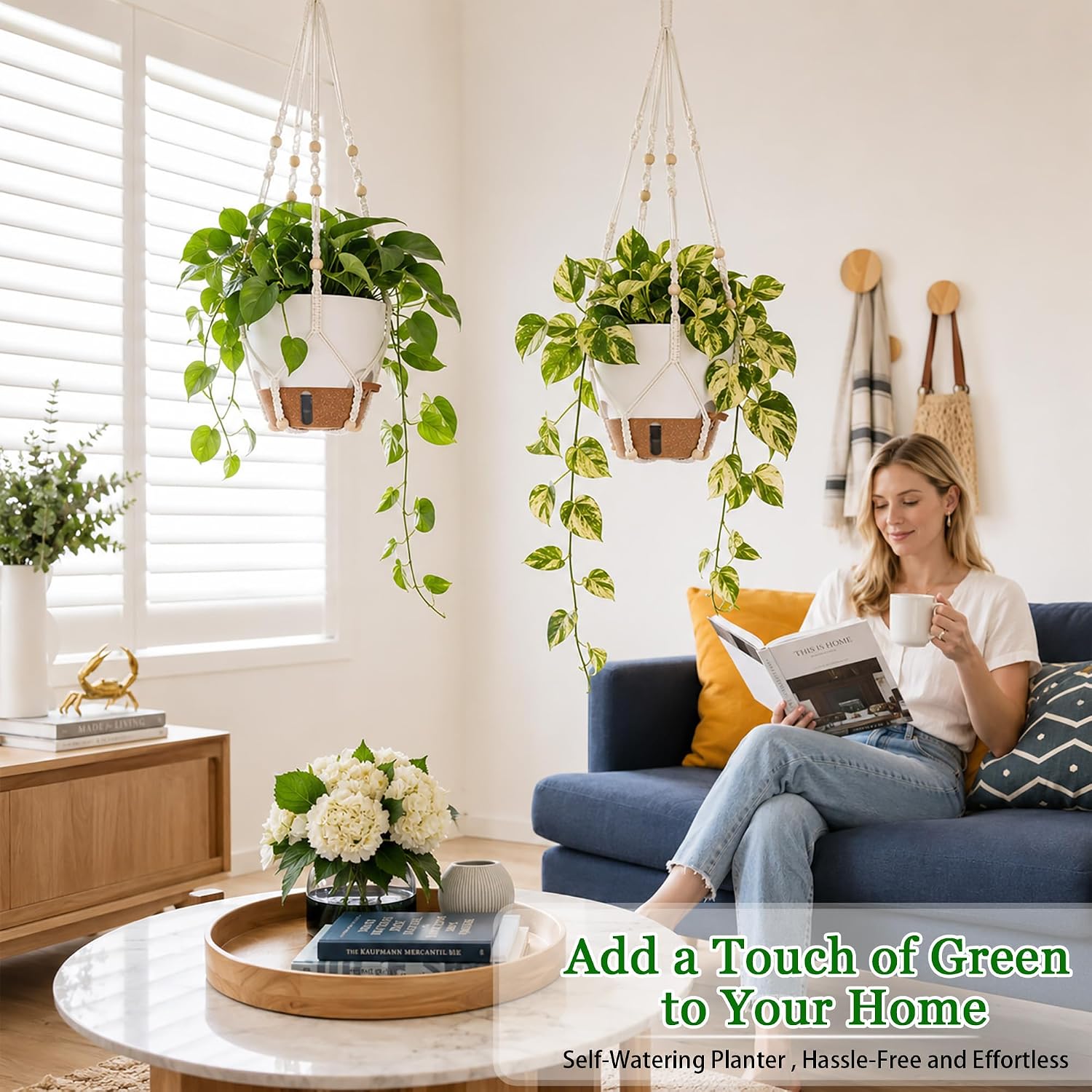 10 Inch Self Watering Hanging Planters for Indoor Outdoor Plants, 2 Pack | Hanging Baskets Flower Pots with Drainage