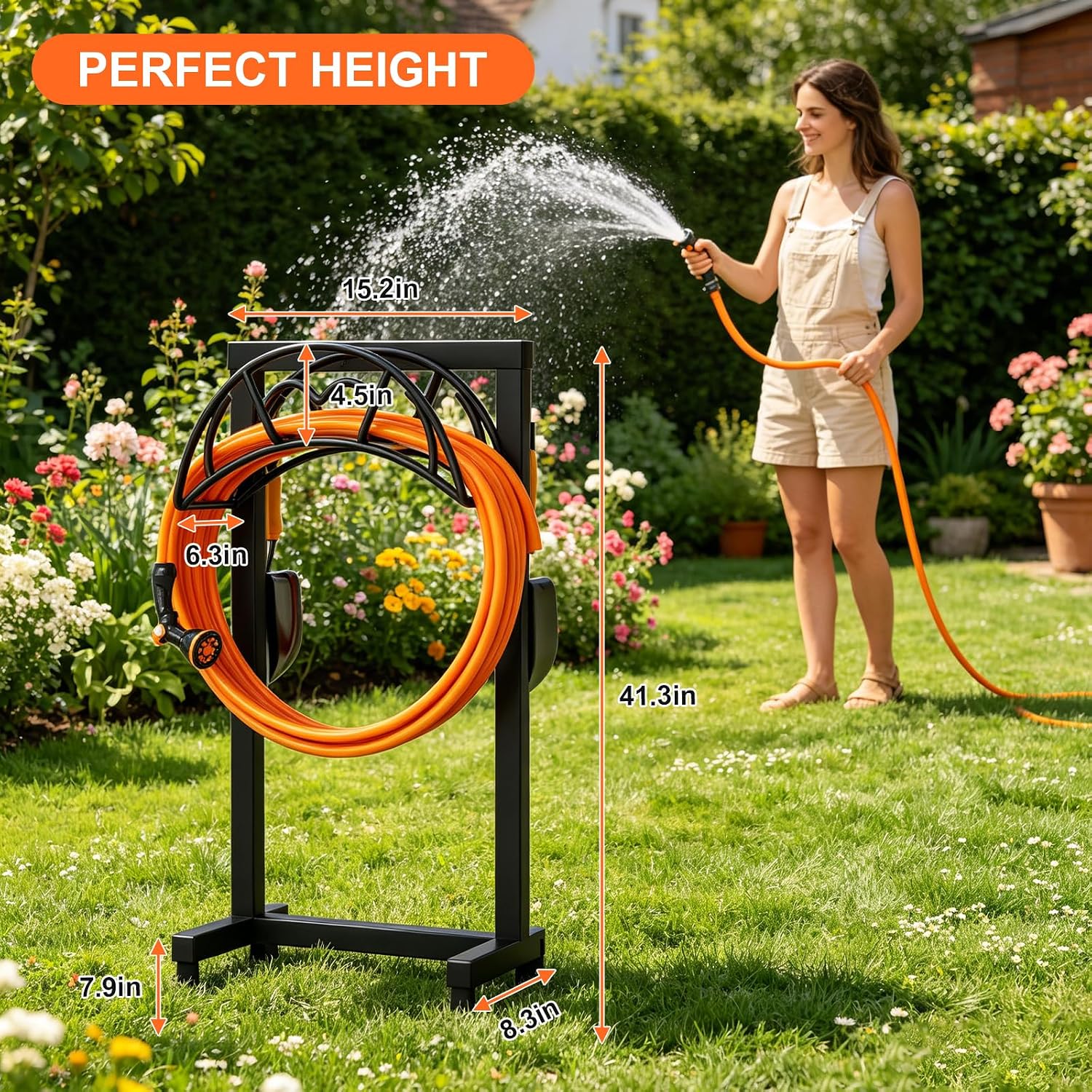 VyGrow Garden Hose Holder, Freestanding Heavy Duty Water Hose Holder for Outside, Upgraded Metal Hose Stand with 4