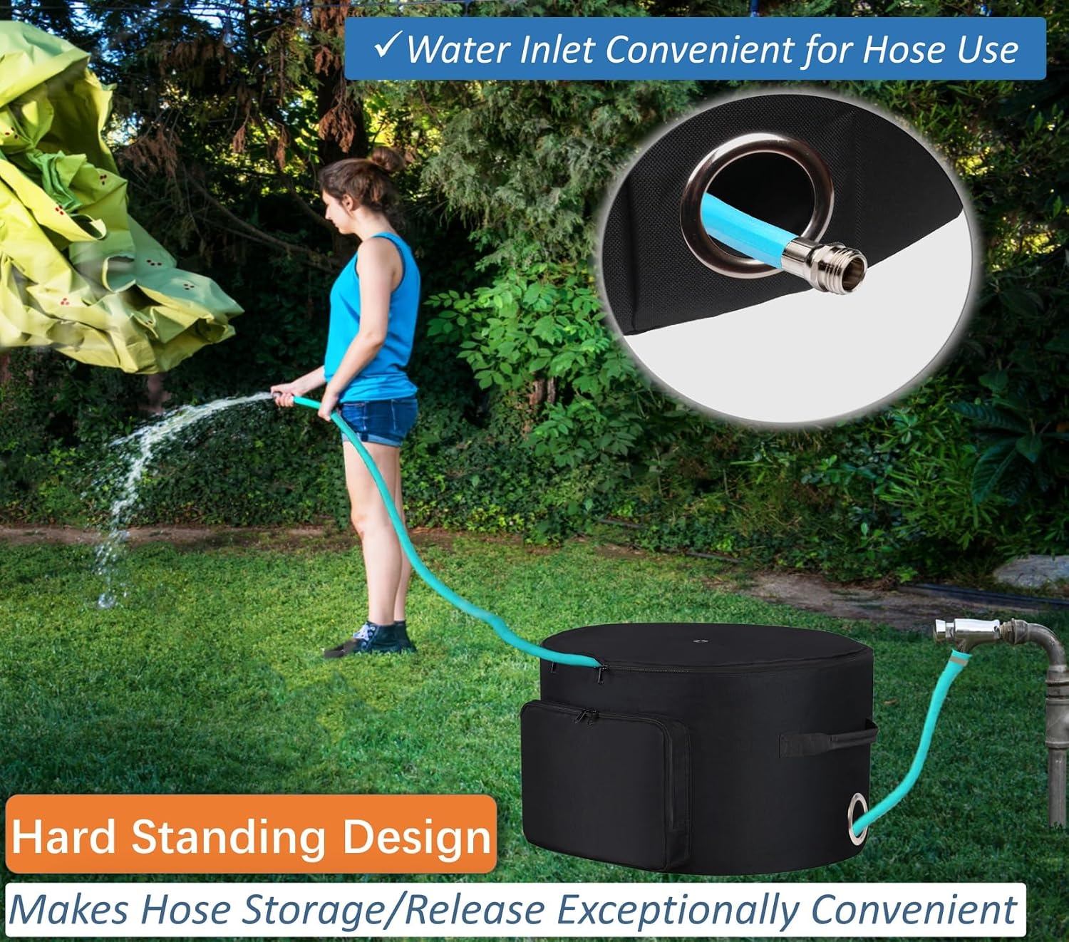 Garden Hose Holder Standing Bag, Water Hose Holder Pot Bag for Outside, with Hose Entry Hole; Drainage & Breathable