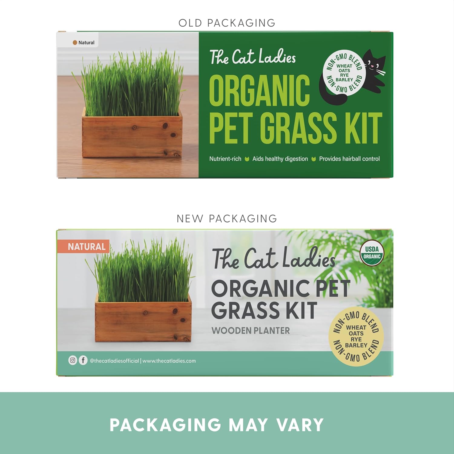 The Cat Ladies Cat Grass Kit with Rustic Wood Planter, Seed and Soil. Easy to Grow for Indoor or Outdoor Cats, Dogs and