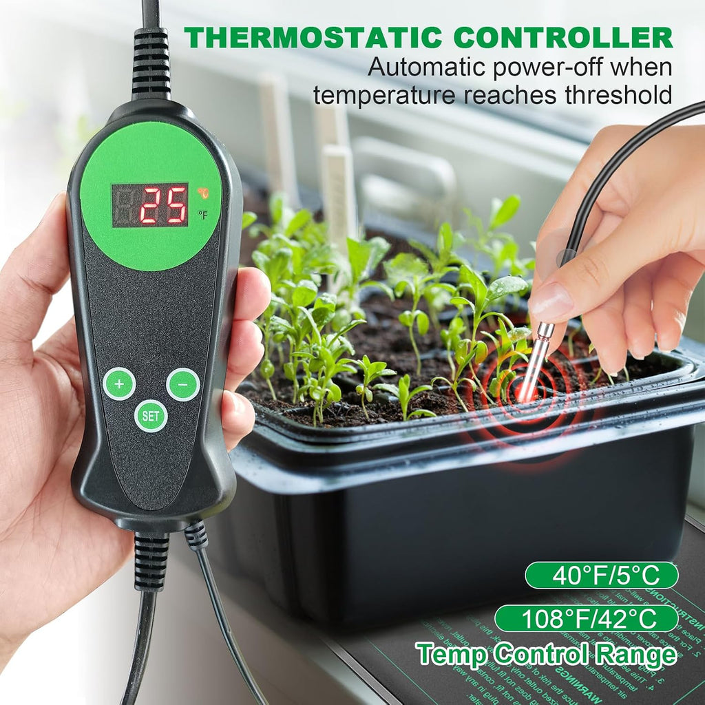 Seedling Heat Mat with Built-in Temperature Controller (2 Pack), 10" x 20.75" Plant Heating Pad with Thermostat for