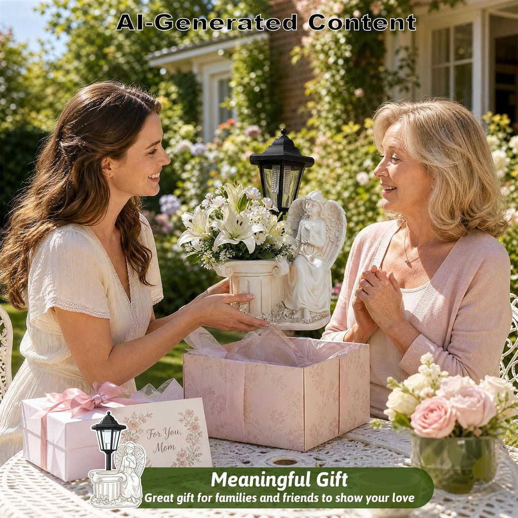 Solar Angel Outdoor Garden Statues with Lantern & Flower Pot | Resin Angel Figurines for Yard Lawn Porch Patio Balcony