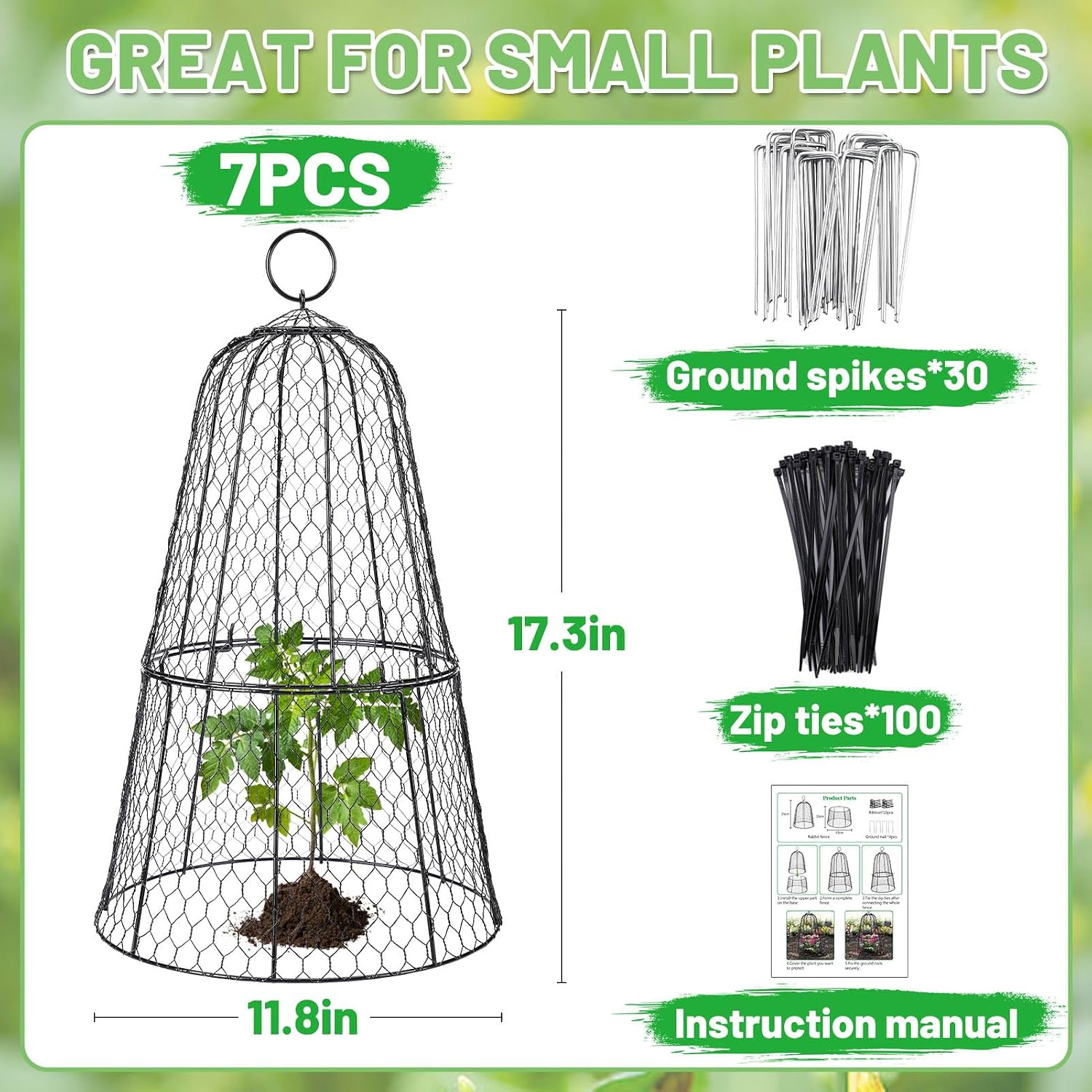Cloche Plant Protectors from Animals - 17.3"Hx11.8"D Chicken Wire Plant Covers with Removable Flip-Top Design