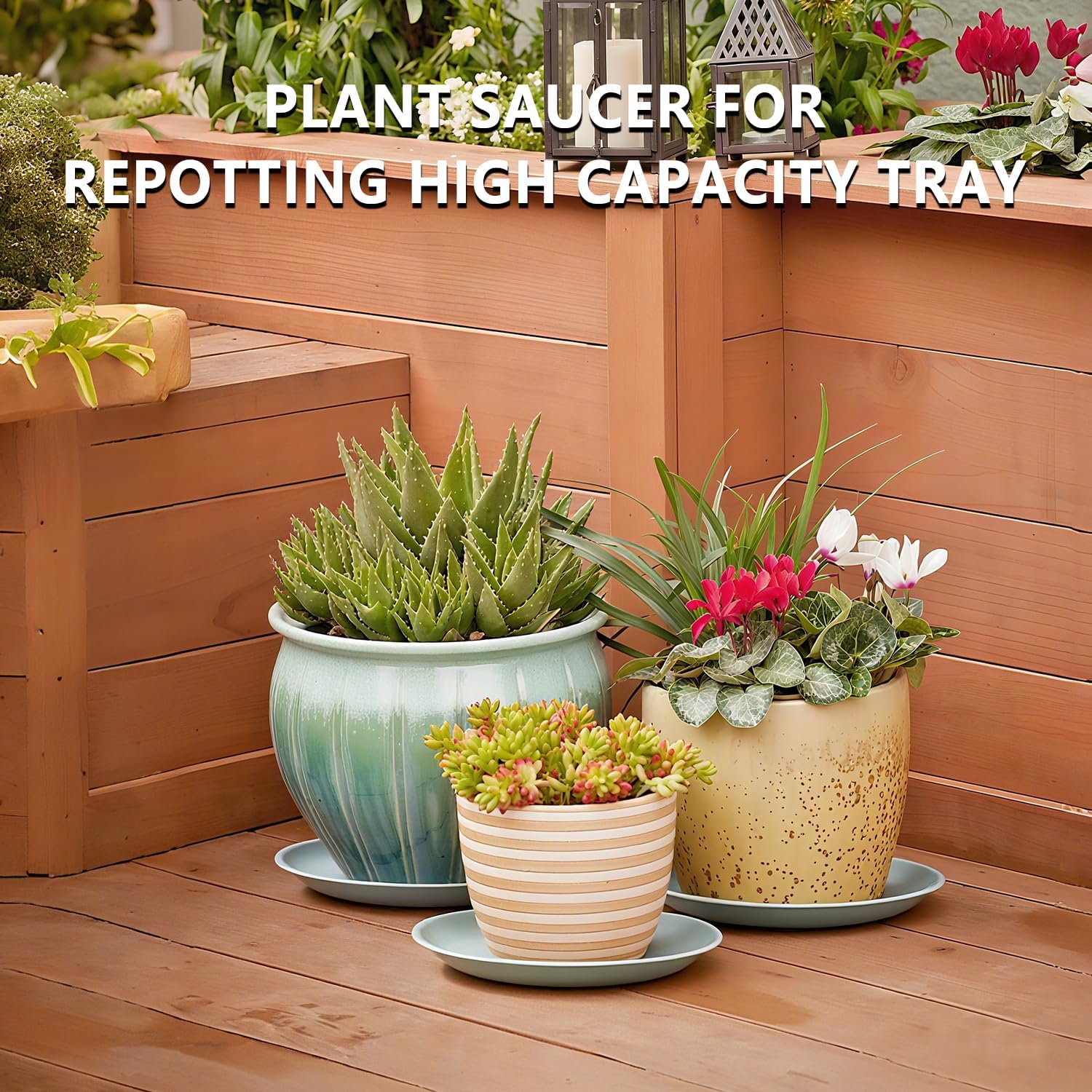 6 Pack 12 Inch Gray Plant Saucers, Heavy Duty PP Water Catcher Trays | Large Water Catcher Saucers for Indoor & Outdoor