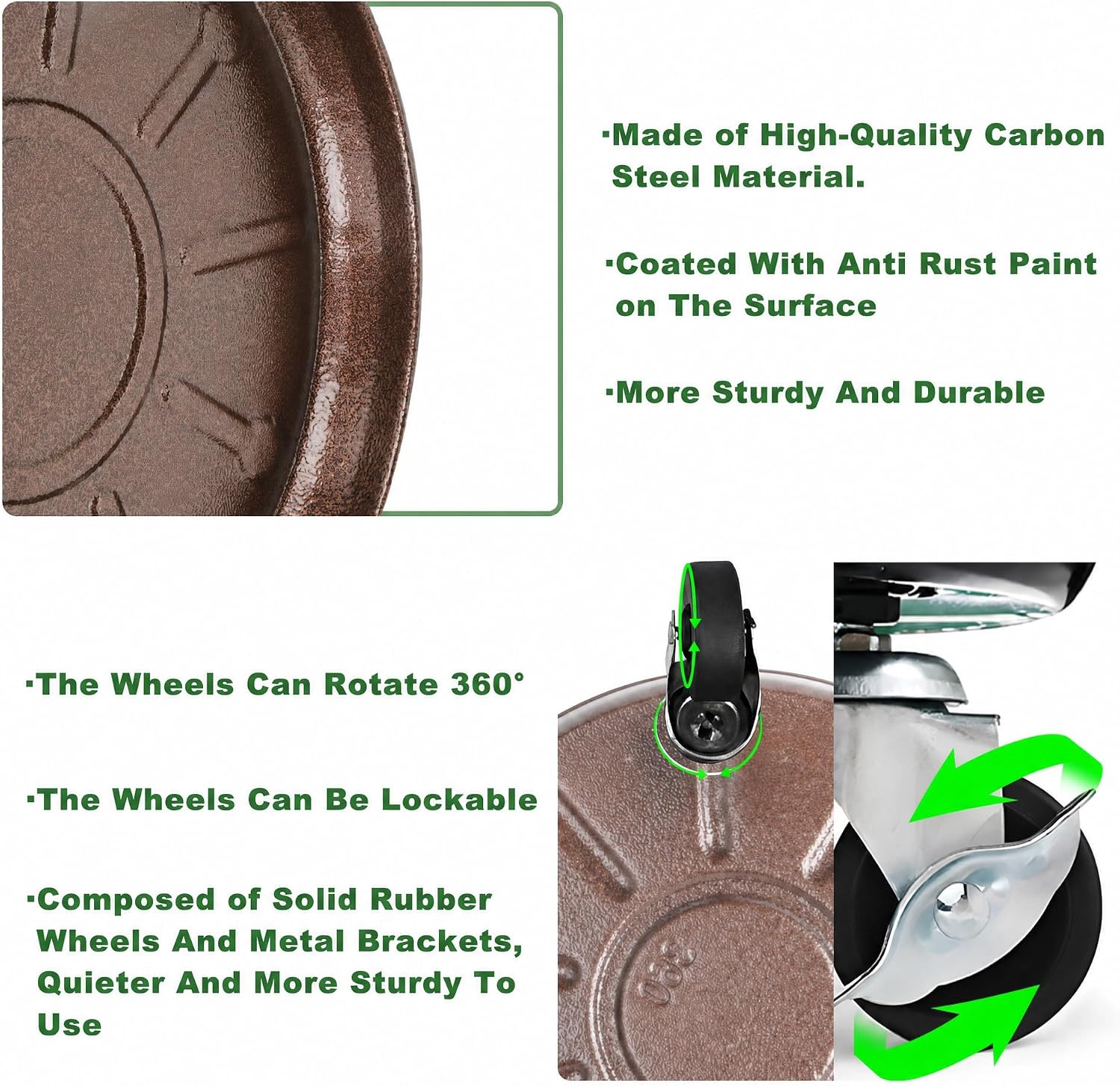 3 Pack Metal Heavy Duty Plant Caddy With Wheels 12 Inch, Round Plant Caddy Suitable For Outdoor and Indoor Mobile