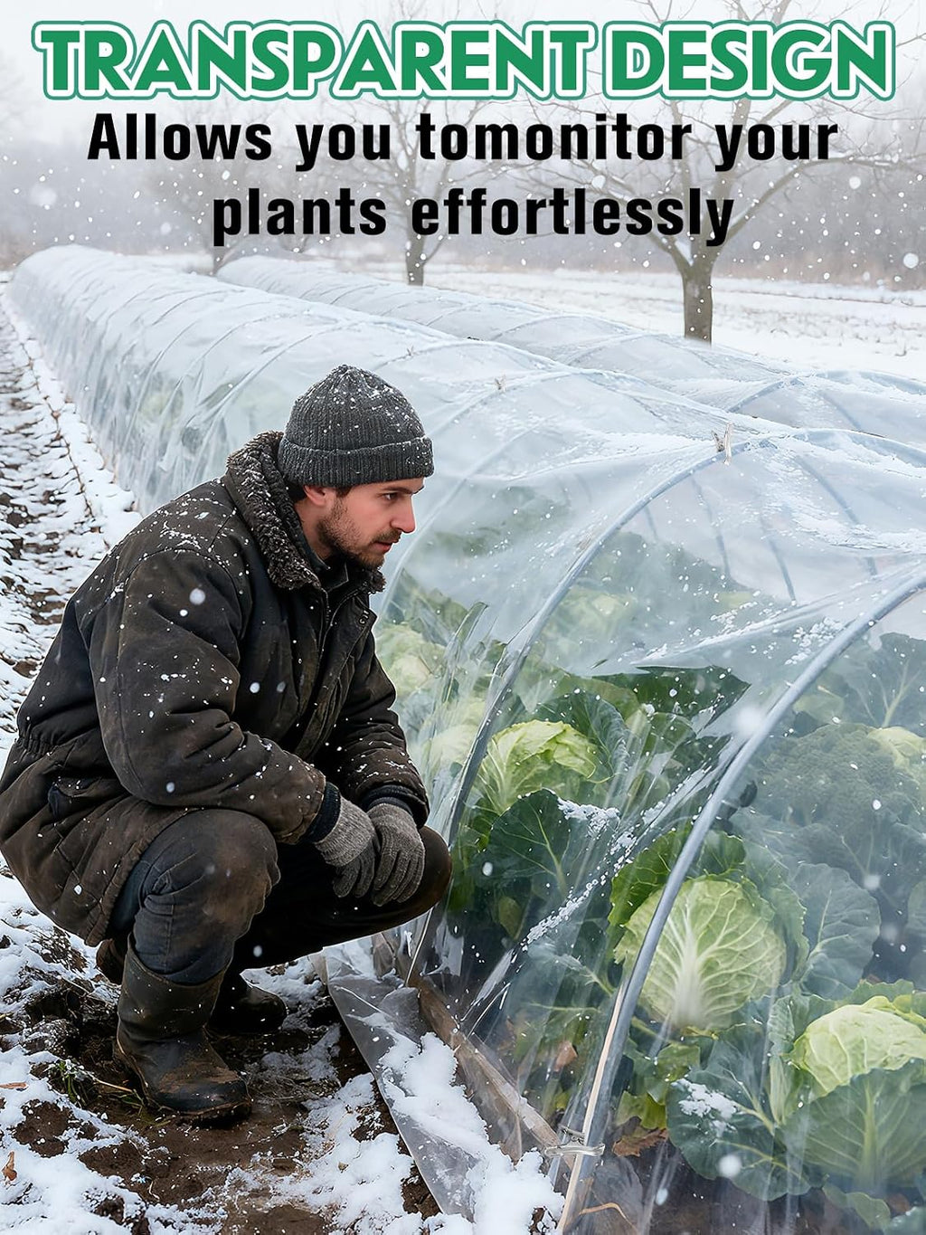 10 x 30ft Plant Covers Freeze Protection with 36 Clips - Greenhouse Plastic Sheeting, Frost Cloth Row Cover for Outdoor