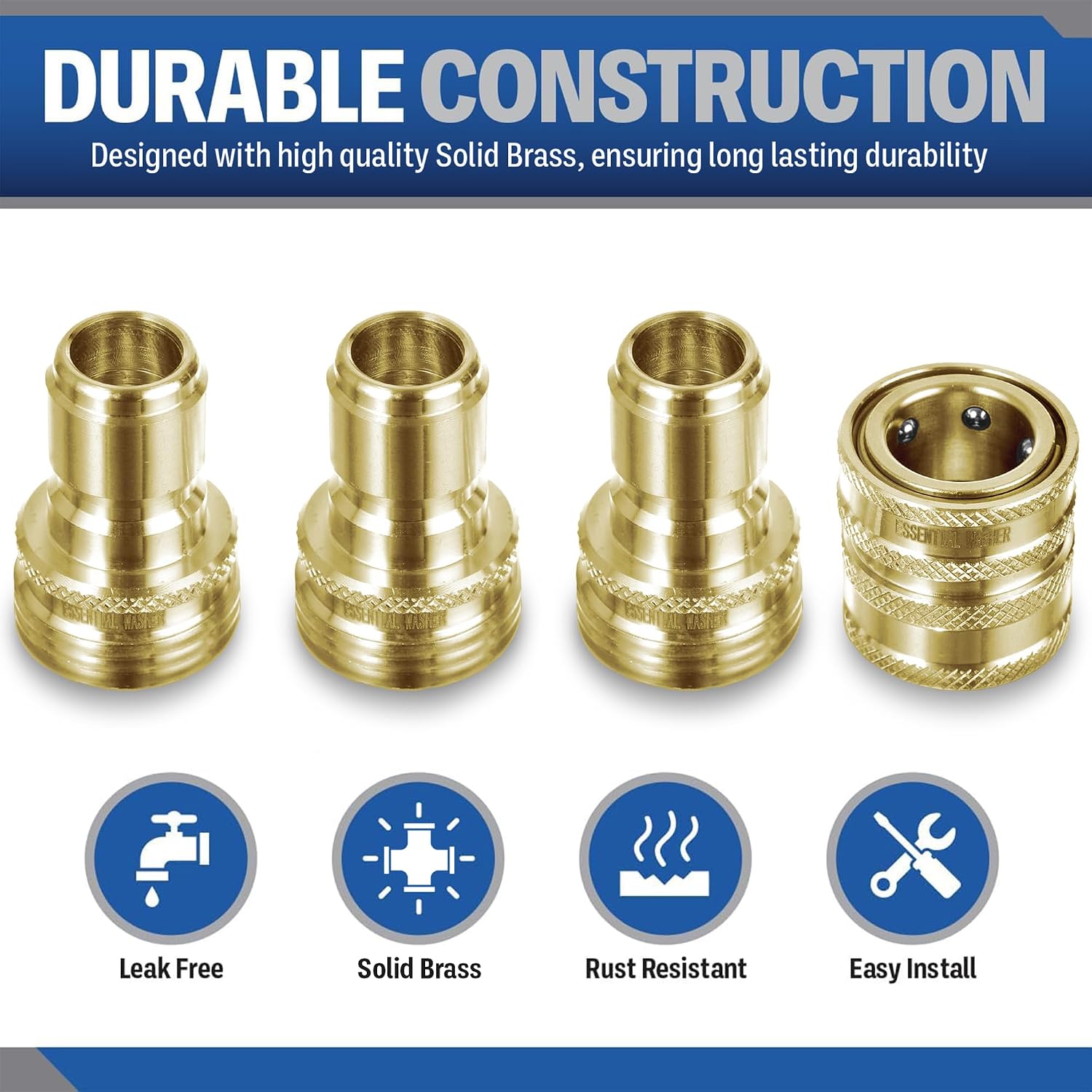 ¾” Brass Garden Hose Quick Connect Fittings | 1 Coupler & 3 Plugs Set