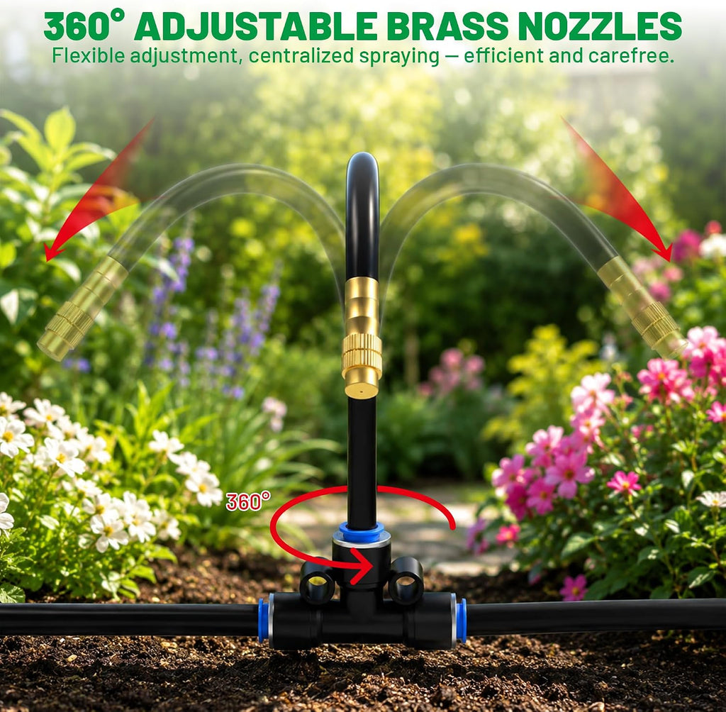 Drip Irrigation System for Garden, 200FT Automatic Drip Irrigation Kit with 32pcs 360° Bendable Copper Nozzles
