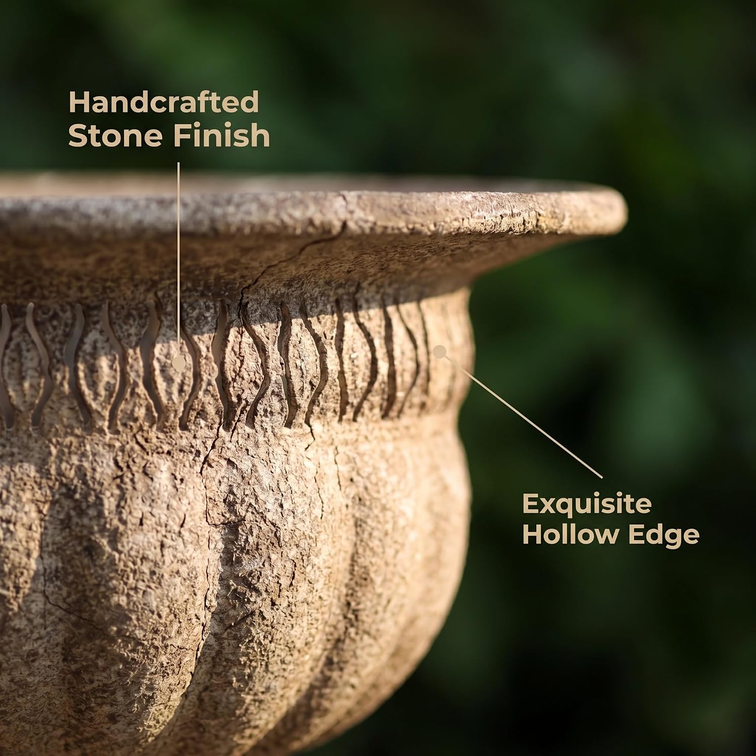 Vintage Urn Planter with Embossed Pattern, Imitation Stone Finish Flower Pot, Distressed Classic Plant Pot for Outdoor