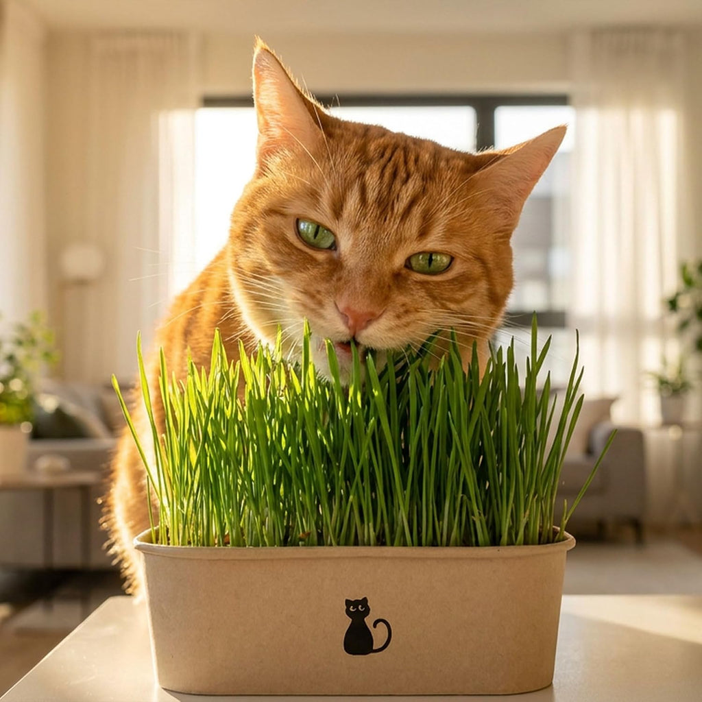 Cat Grass Grow Kit — 4-Batch Indoor Growing Set with Containers, Soil Disks & Seeds | Supports Digestion & Hairball