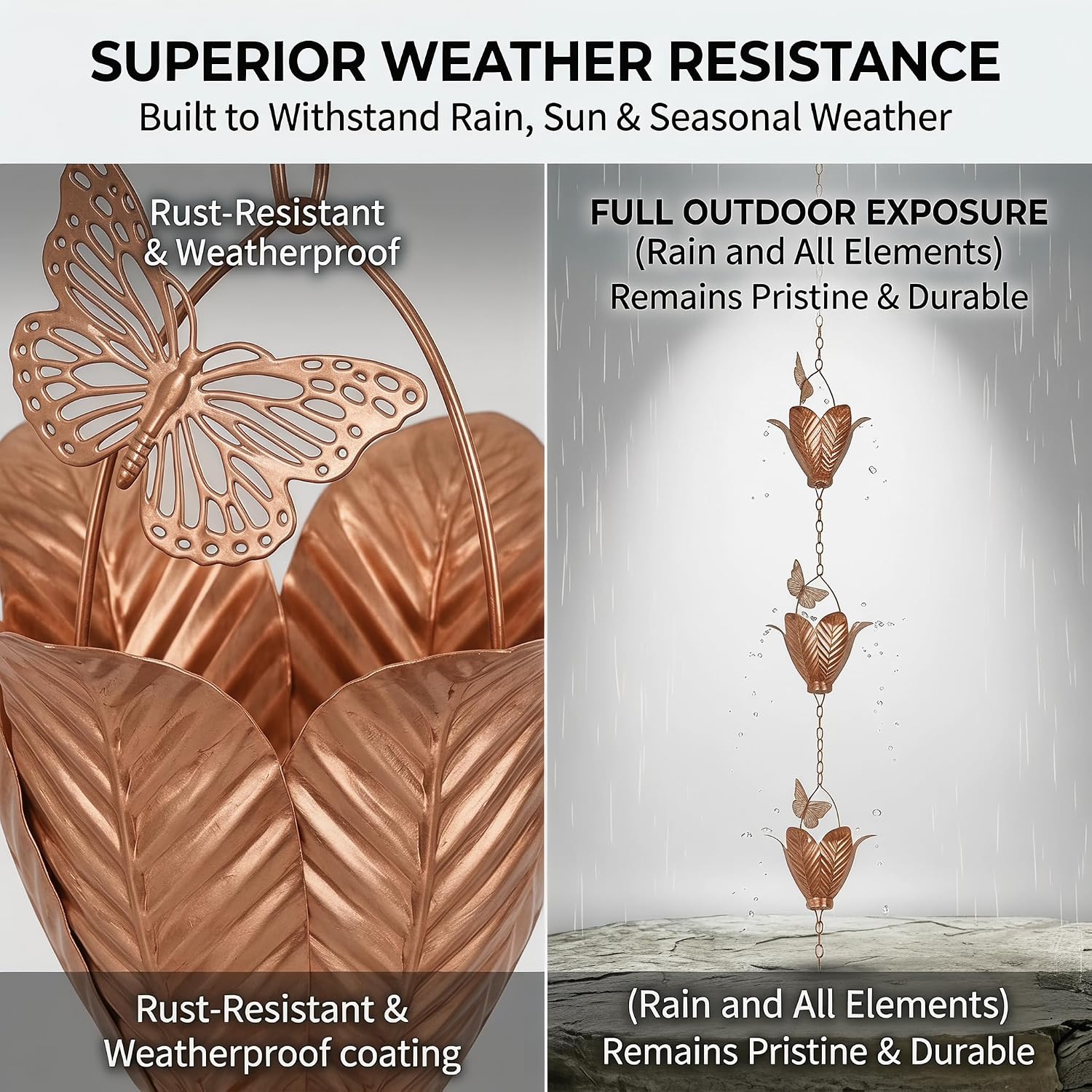 8.75FT Metal Rain Chain for Gutters | Decorative Tulip with Butterfly Cups, Outdoor Downspout Replacement Garden Decor