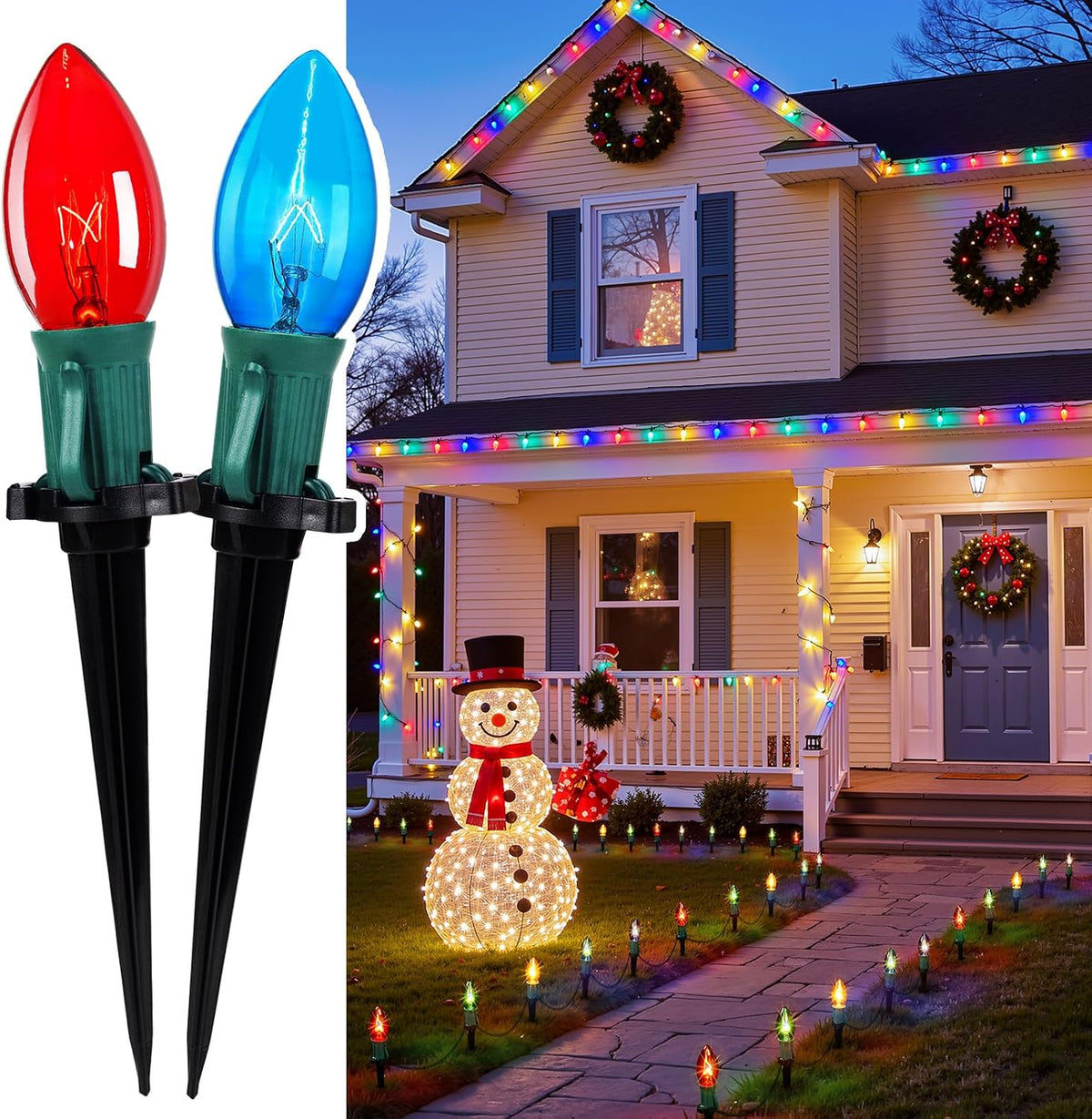 Christmas Pathway Lights Outdoor,51.4 Ft C9 Lights with 40 Multicolor Bulbs