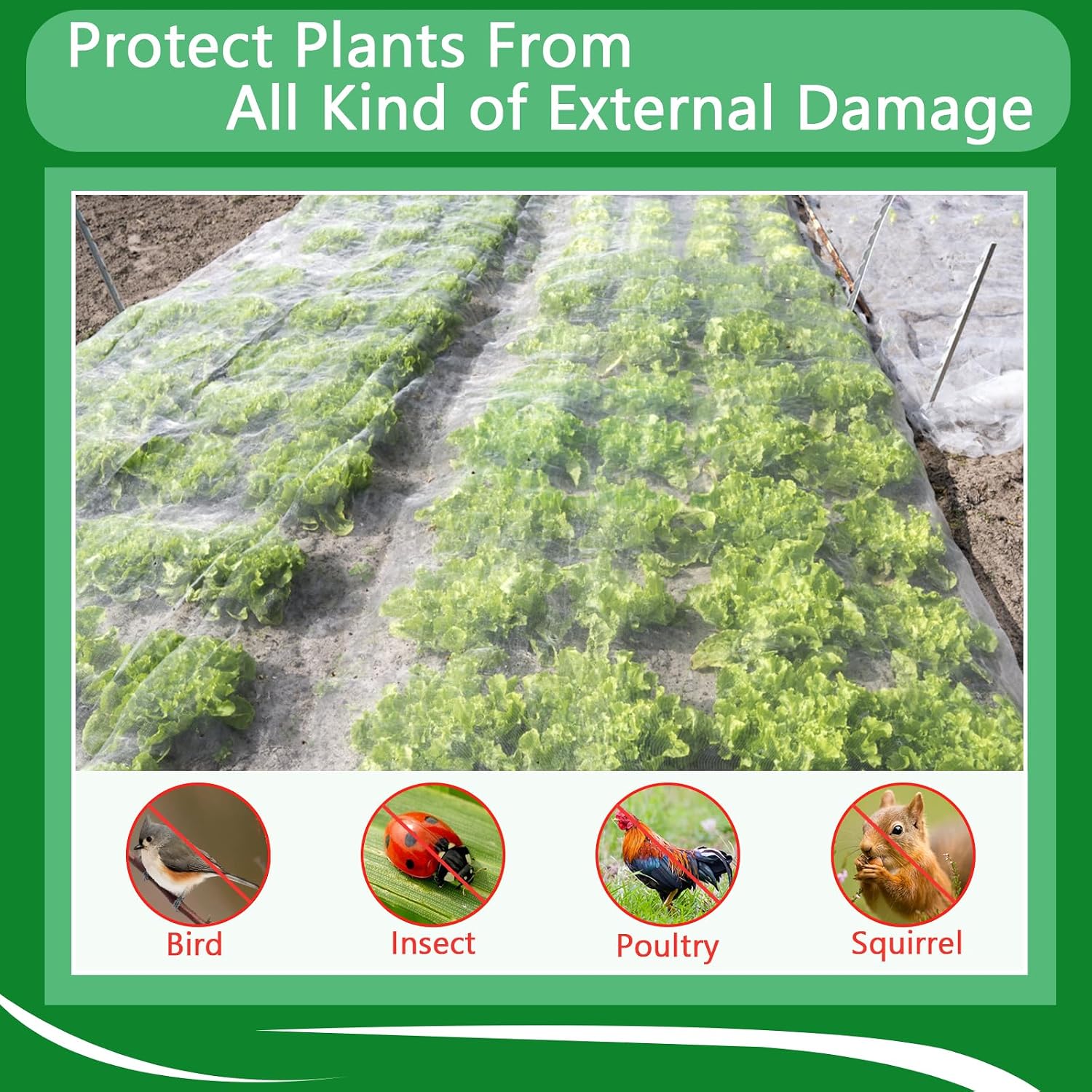 Benvo Garden Netting Plant Cover Net Mesh Protection Hoops for Vegetables Fruits Flowers Trees Crops to Grow Better Bug