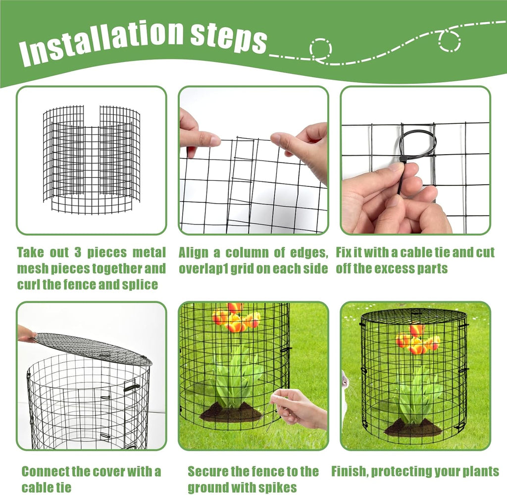 5 Packs Garden Plant Protectors from Animals,Metal Plant Cage,11.8"x 12.6" | Chicken Wire Cloche with Ground Stakes and