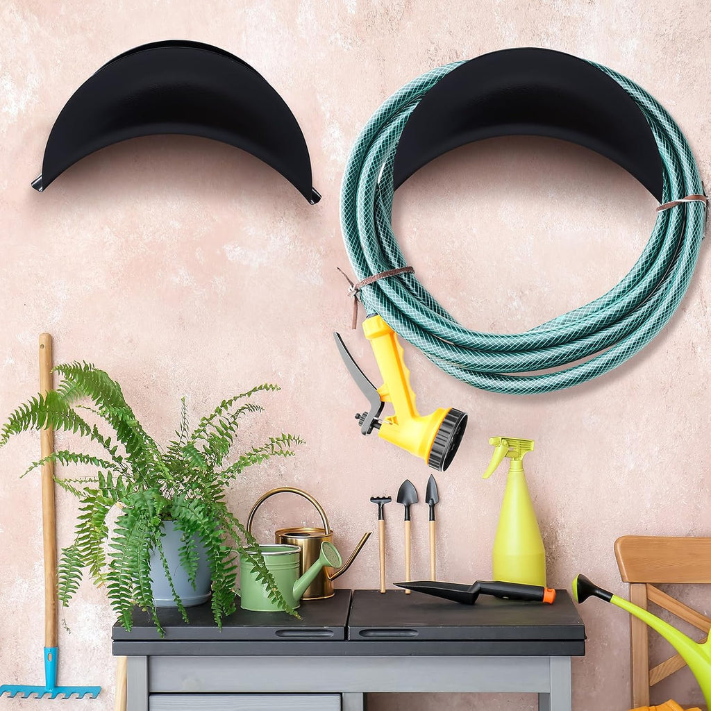 Thyle 6 Pcs Heavy Duty Wall Mount Garden Hose Holder, Metal Water Hose Rack with Screws Black Rustproof Storage