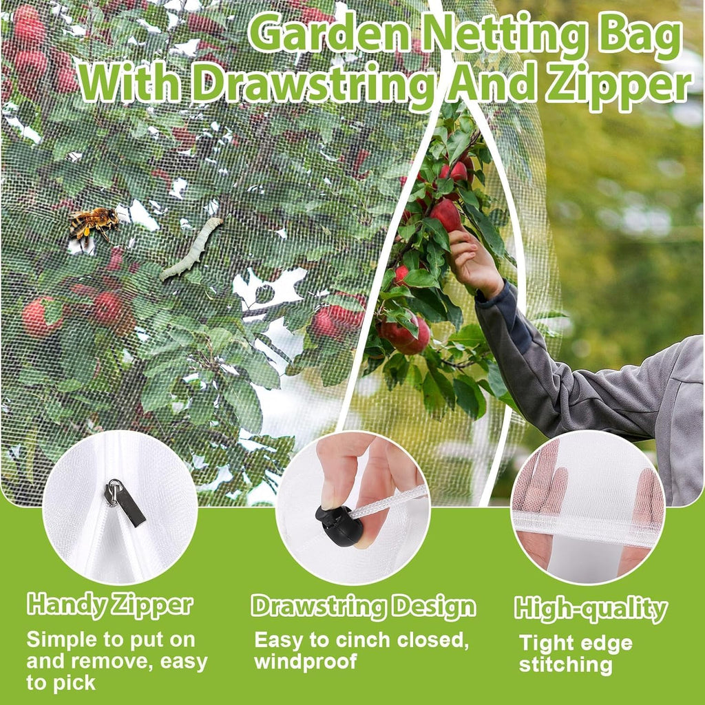 Large Fruit Tree Netting, 12X12FT Insect Garden Net, Zipper, Drawstring | Tree Net, Bird Netting, Garden Protection