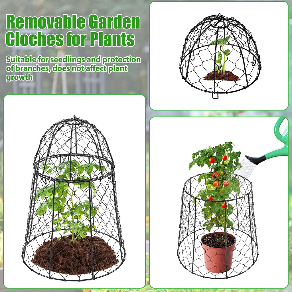 6 Pack Garden Cloches for Plants, Sturdy Chicken Wire Cloches Plant Cover | Includes 6 Ground Stakes, Large Wire Cage
