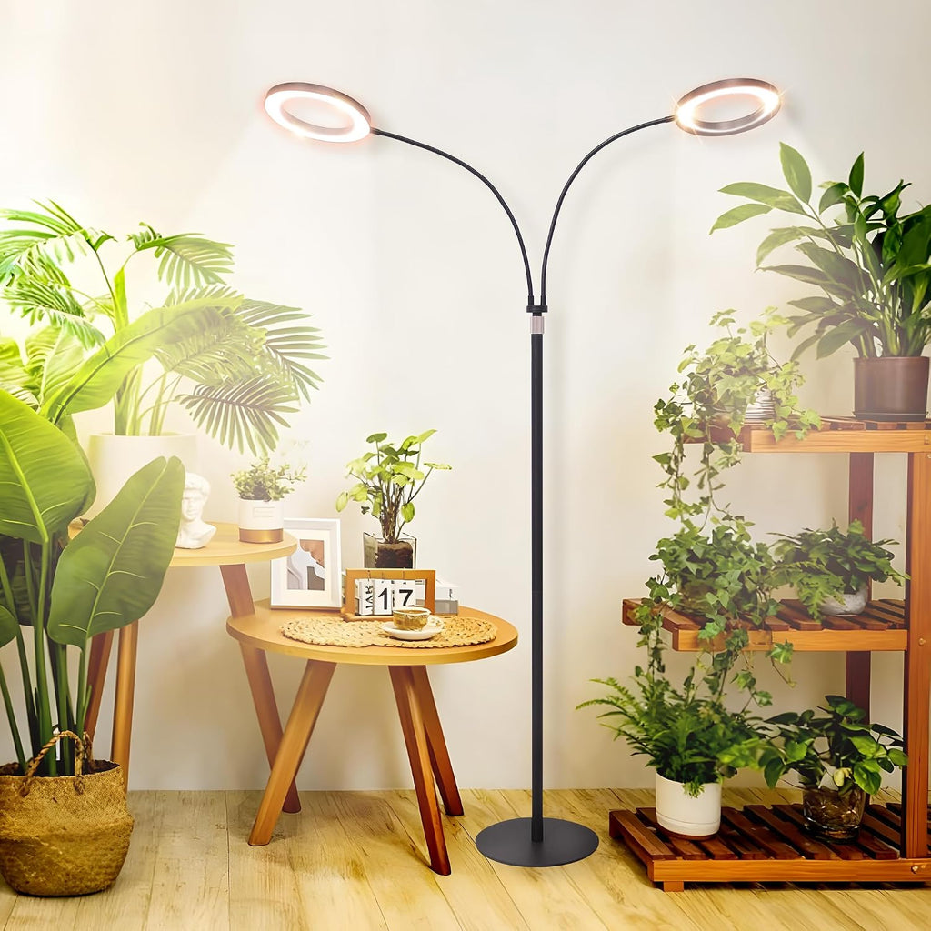 Grow Lights for Indoor Plants,Double Head Full Spectrum LED Plant Light with Stand,6 Dimmable Levels & 3 Lighting