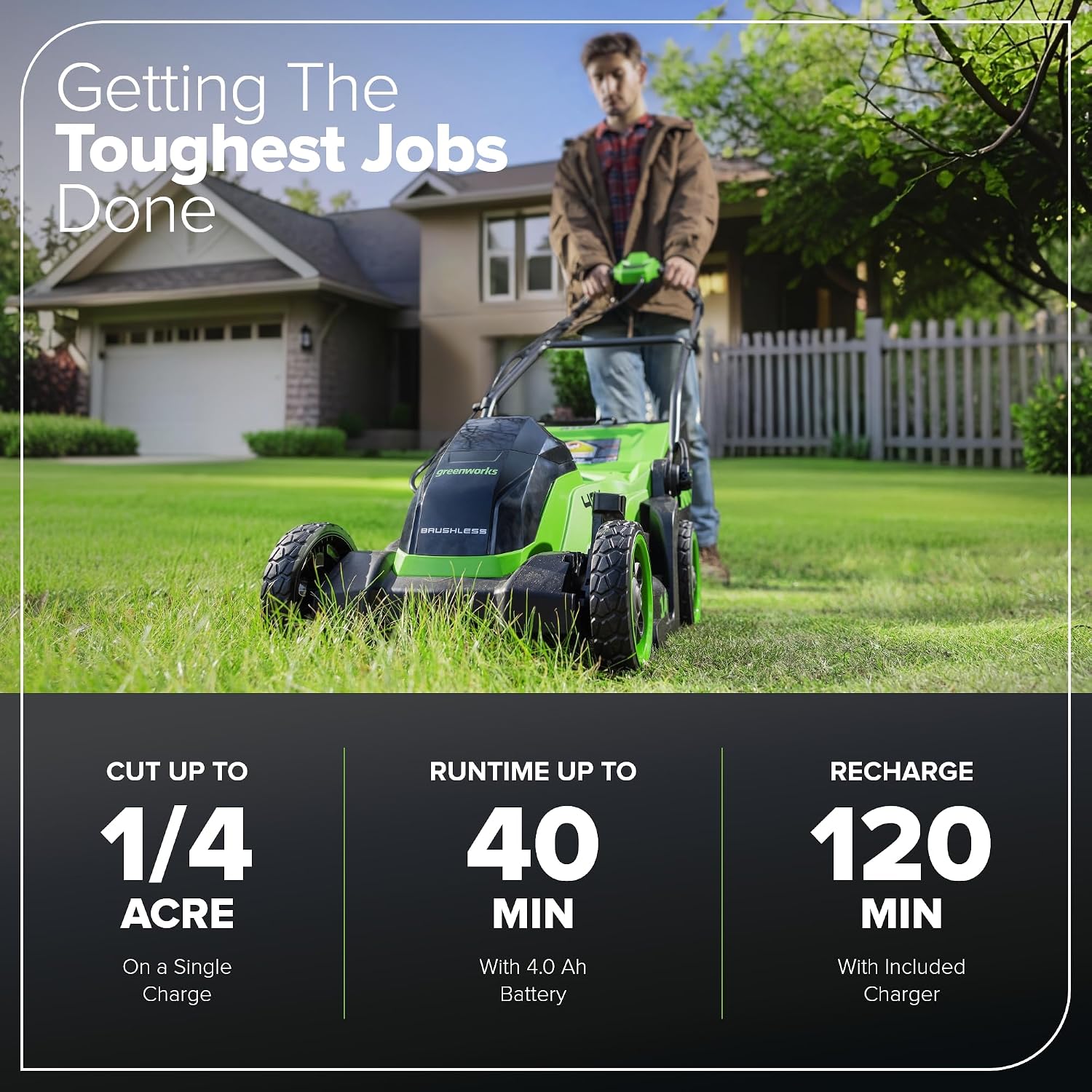 Greenworks 40V 14 in Push Lawn Mower, 4.0 Ah Battery and Charger