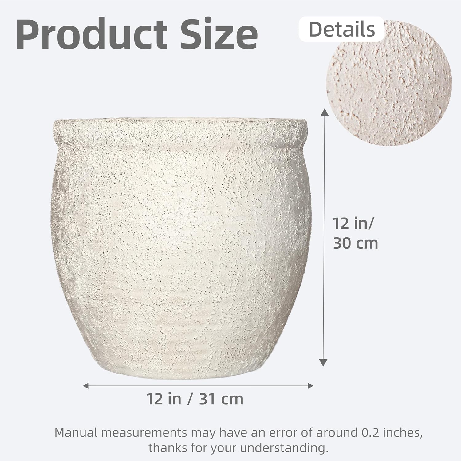 12" Dia Fiberstone Planter – Modern Farmhouse Indoor/Outdoor Flower Pot, Beige Container with Grainy Matte Texture &