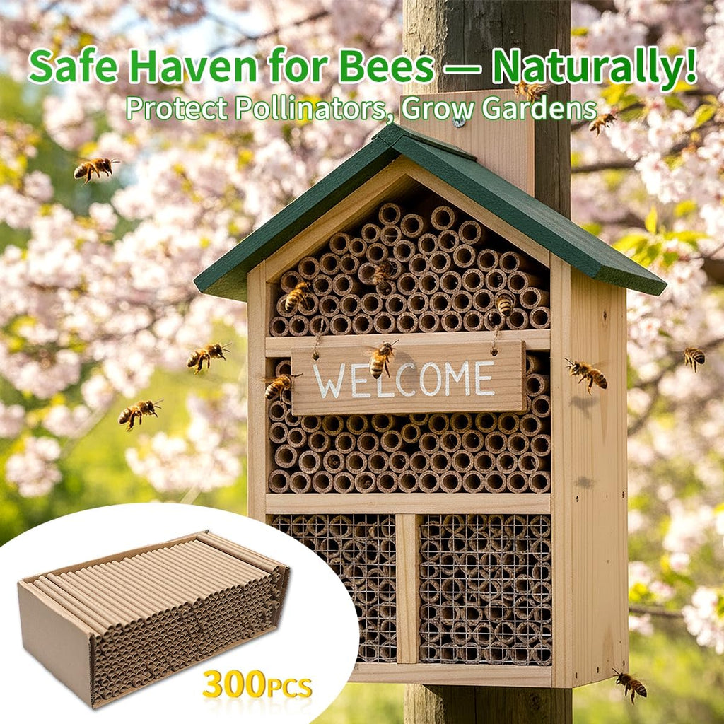 Mason Bee Tubes 300 Pack - Kraft Paper Bee Nesting Tubes for Mason Bees, 5/16" x 6" Size, Ideal for Filling Mason Bee