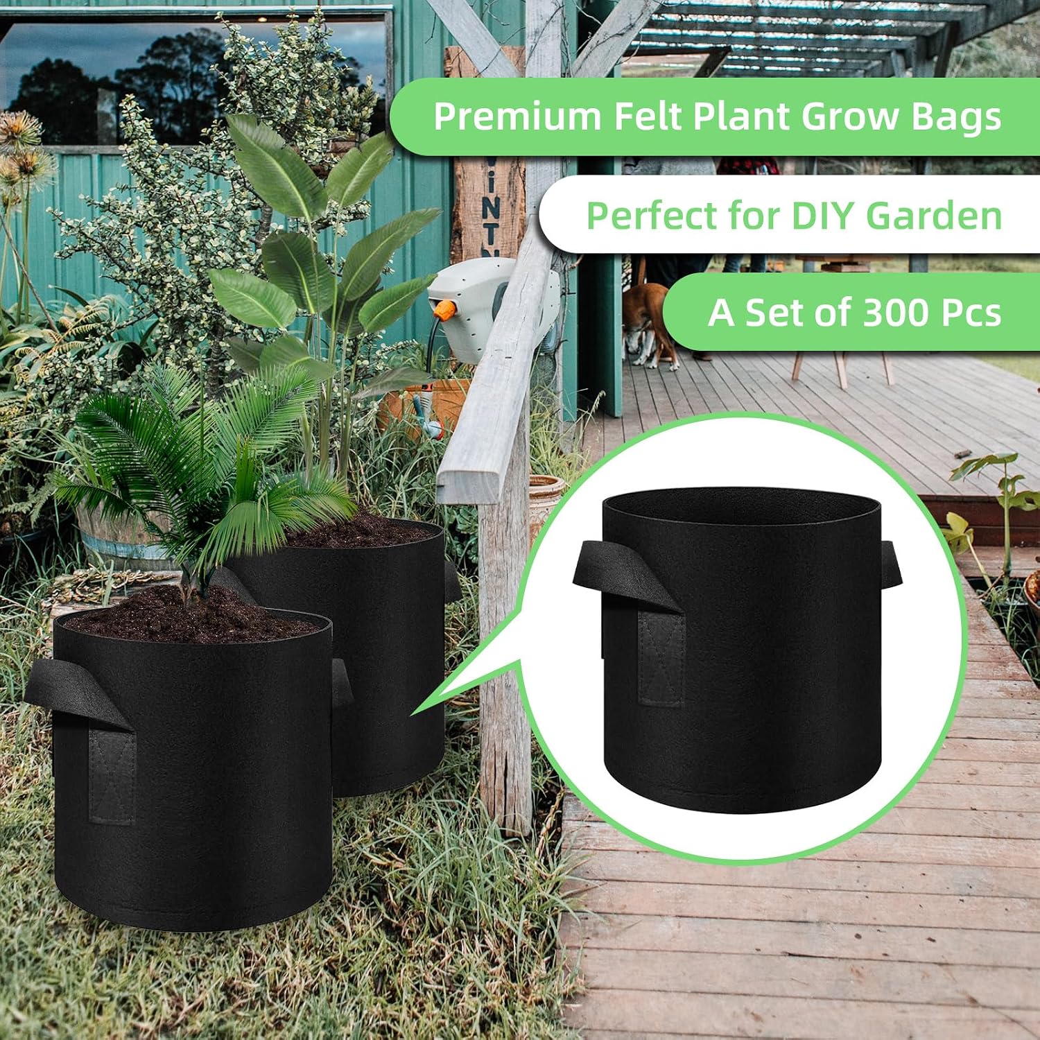 300 Pack 5 Gallon Grow Bags Garden Plant Grow Bag Aeration Fabric Pots with Handles Nonwoven Cloth Pots Planting Bags