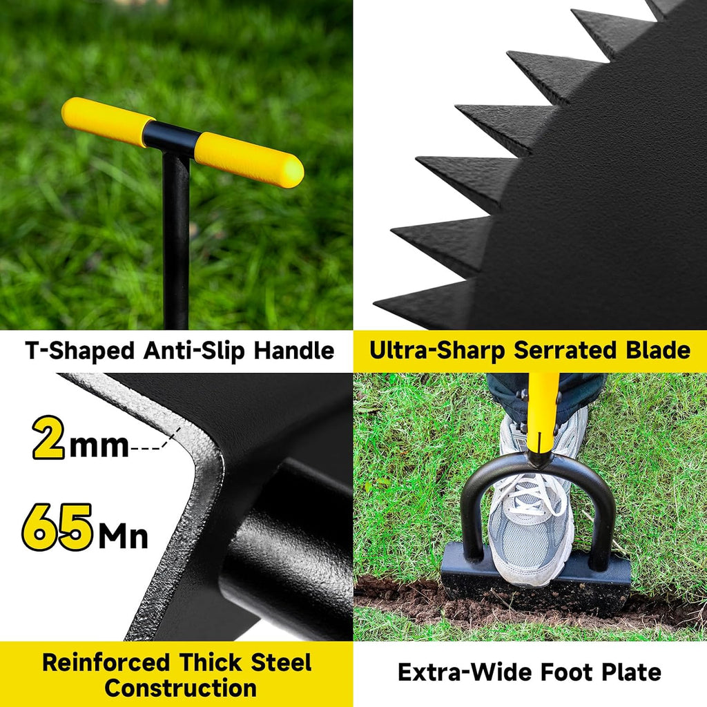 Manual Edger Lawn Tool with 38"-42" Adjustable Length, Half Moon Saw Tooth Border Edger with Wide Footplate Manganese