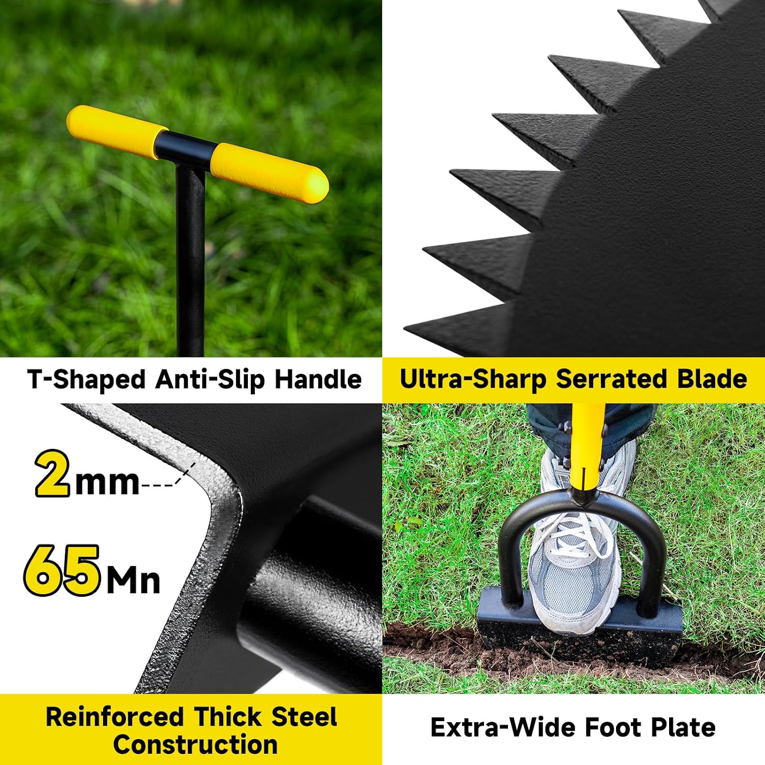 Manual Edger Lawn Tool with 38"-42" Adjustable Length, Half Moon Saw Tooth Border Edger with Wide Footplate Manganese