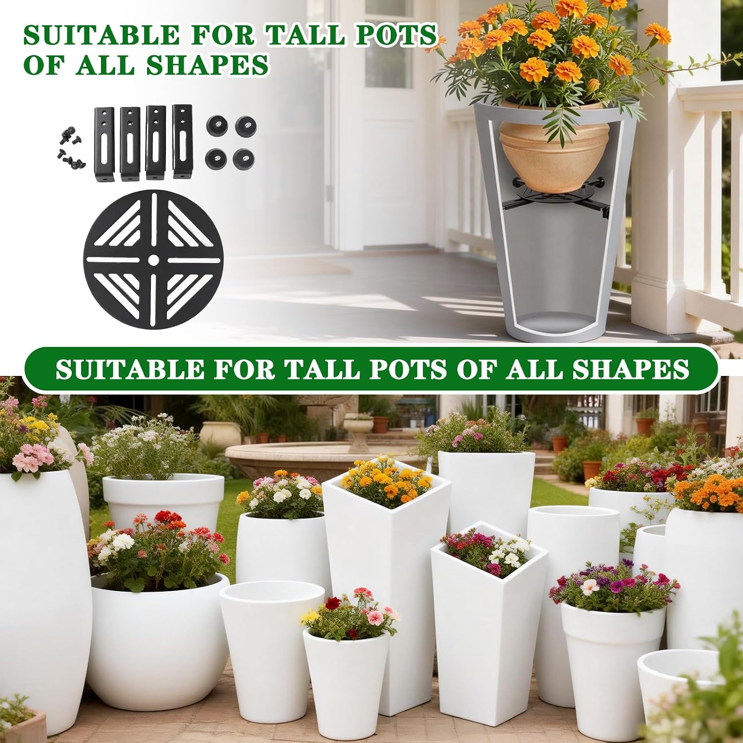 Adjustable Plant Risers for Inside Pots-100lb Heavy Duty Metal Plant Riser with Rubber Feet, Easy Assembly, Fits