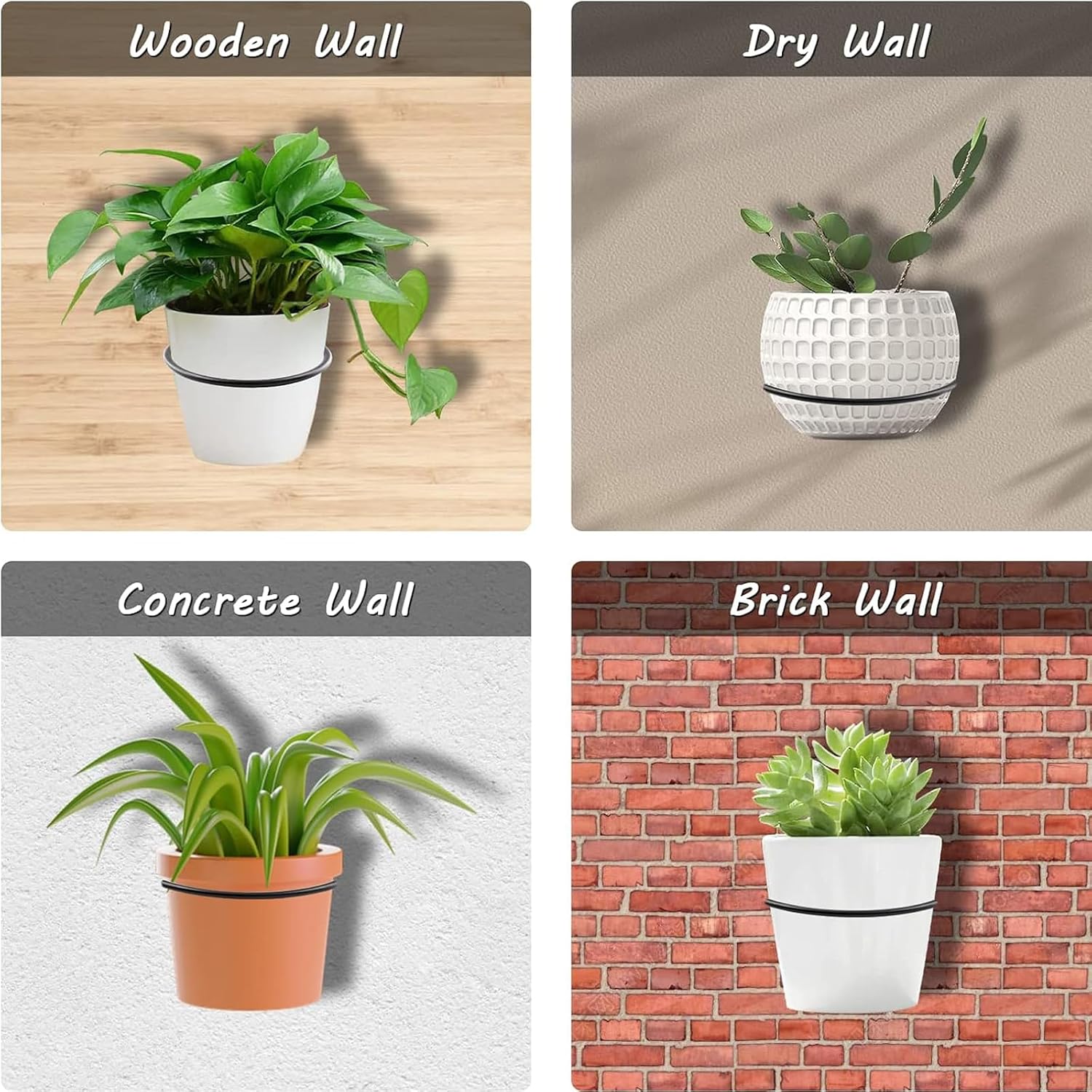 Jiozermi 6 Pack 8 inch Flower Pot Holder Ring, Wall Mounted Black | Flower Pot Holder Ring Wall Mounted Set Wall