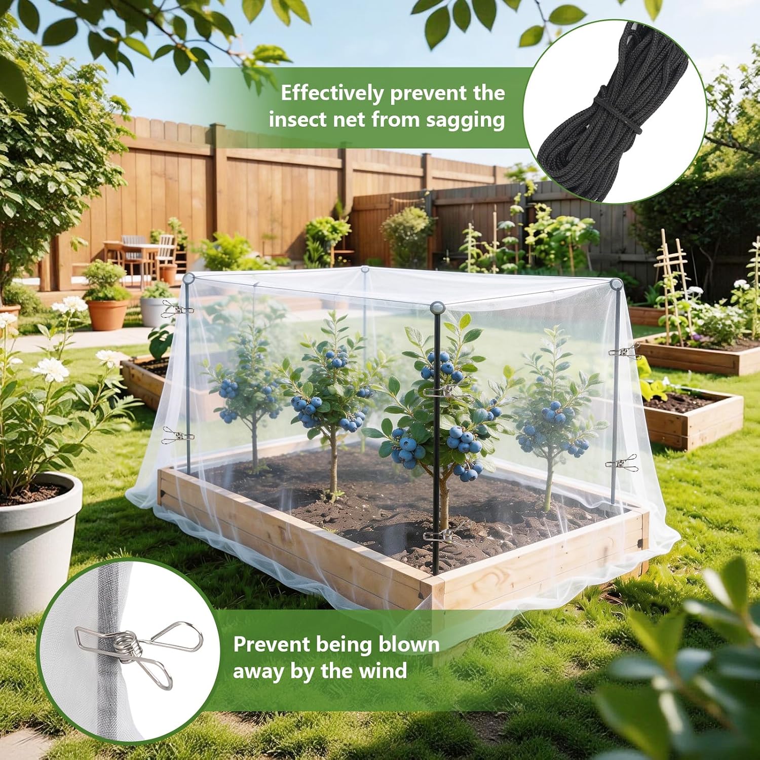Metal Garden Netting Kit for Raised Beds 10x13FT 100-Mesh Fine Netting with 6 Sets 2.6FT Metal Stakes and Ropes Insect