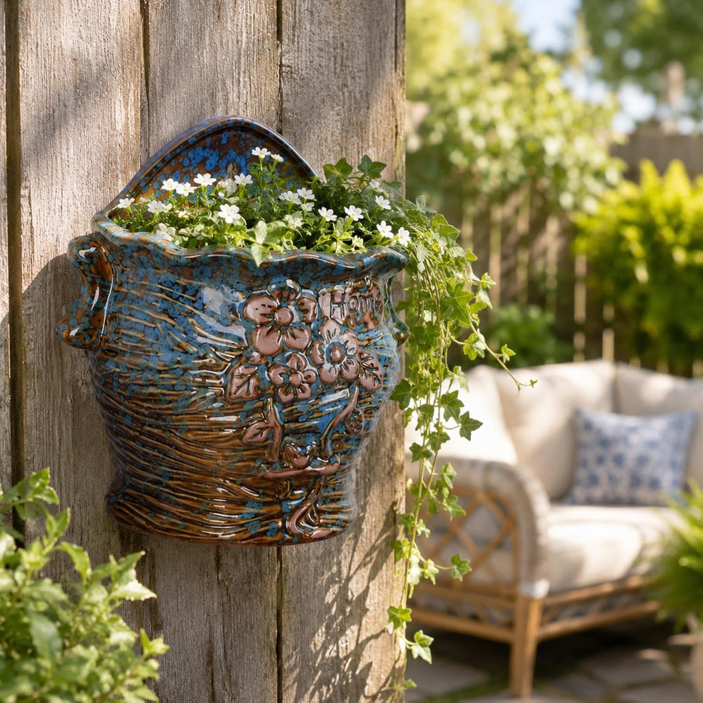 Ceramic Wall Planter for Indoor and Outdoor Plants, Decorative Ceramic Hanging Planter with Drainage Hole, Wall Hanging