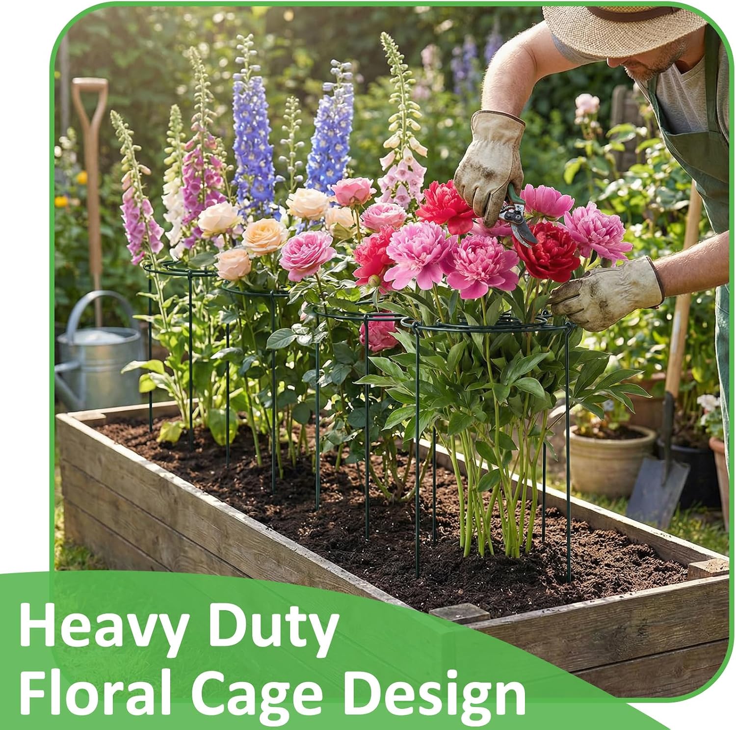 Pelopy 4 Pack Large Peony Cages and Supports 23.6"h x 15.7"d Heavy Duty Plant Support for Outdoor Plants, Meatl Peony